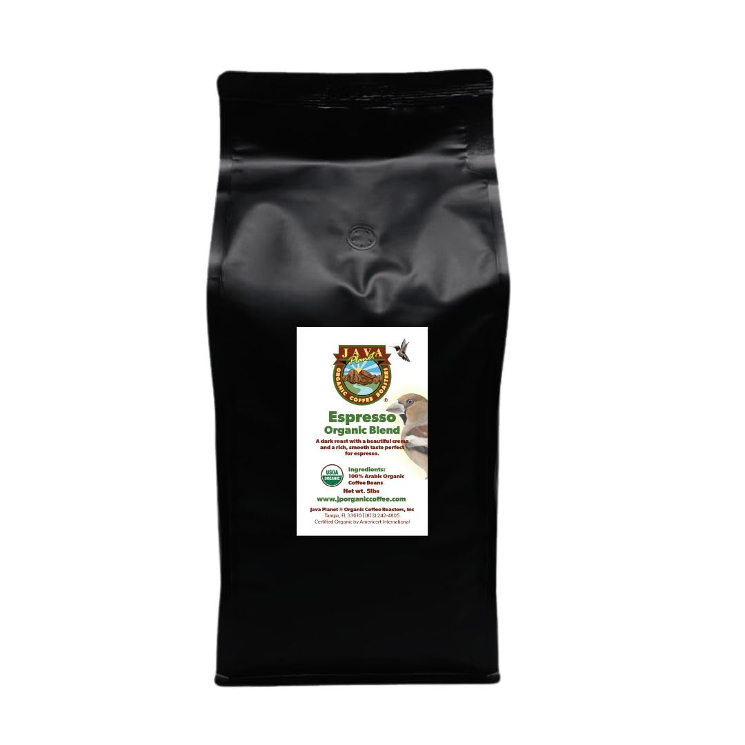 Organic Espresso Blend Coffee Beans - Smooth Full Flavor, Low Acid, Whole Bean, 5LB Bag by Java Planet - Perfect for Home Brewing & Cafes