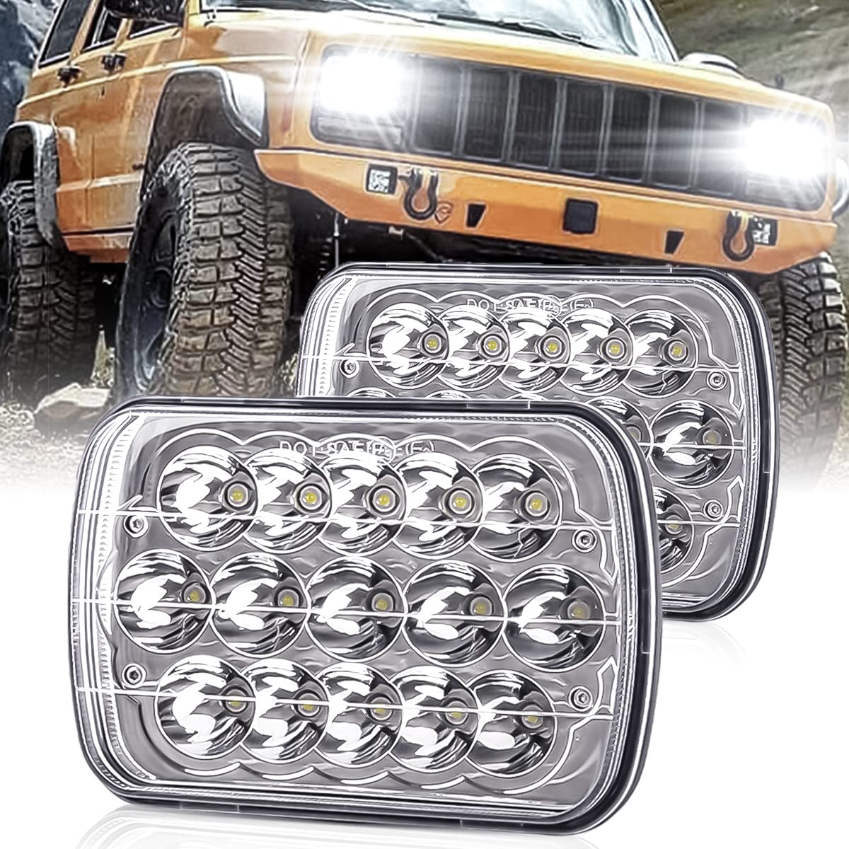 5x7 7x6 LED Headlights - DOT Approved H6054 LED Headlight Kit (2PCS) with Hi/Low Beam for Trucks, Jeep Cherokee XJ, Ford Van - Replacement for 6054 H5054 H6014 - Perfect for Night Driving & Off-Road Adventures