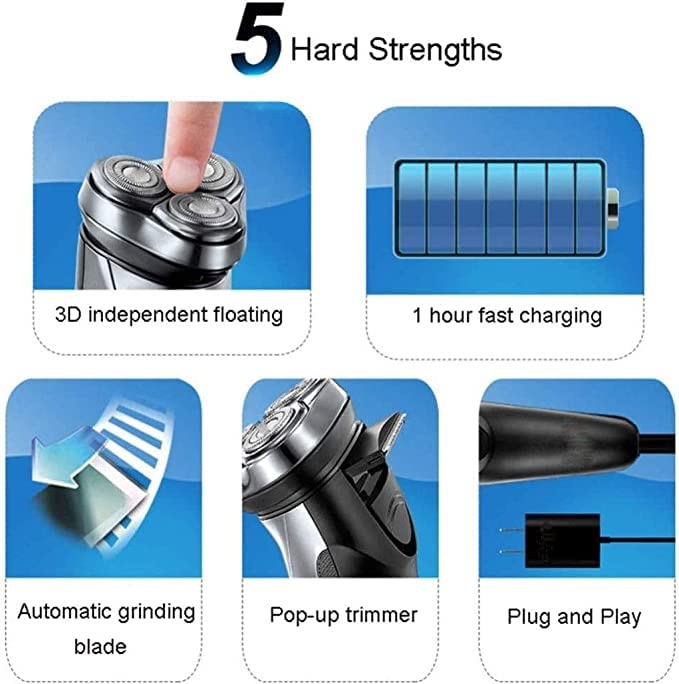 Rechargeable Waterproof Electric Shaver for Men - Wet/Dry Shaving Razor with Pop-up Trimmer & Time Display - Precise Facial & Neck Shaving - Perfect for Travel, Gym & Daily Grooming Routine