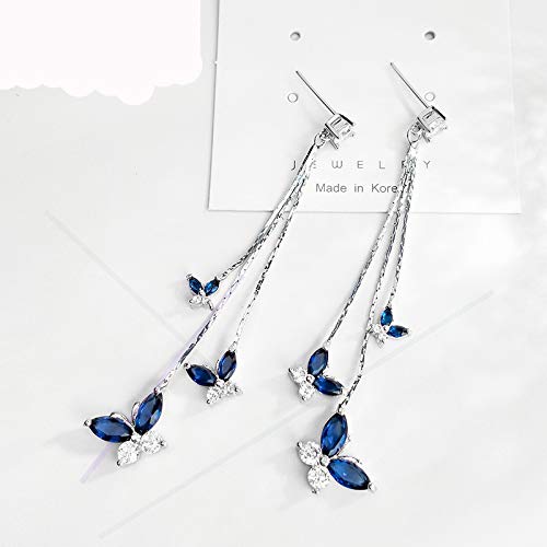 Zircon Butterfly Tassel Earrings for Women - Long Dangle Earrings with Crystal & Imitation Pearl - Rhinestone Drop Earrings for Party, Wedding & Evening Wear