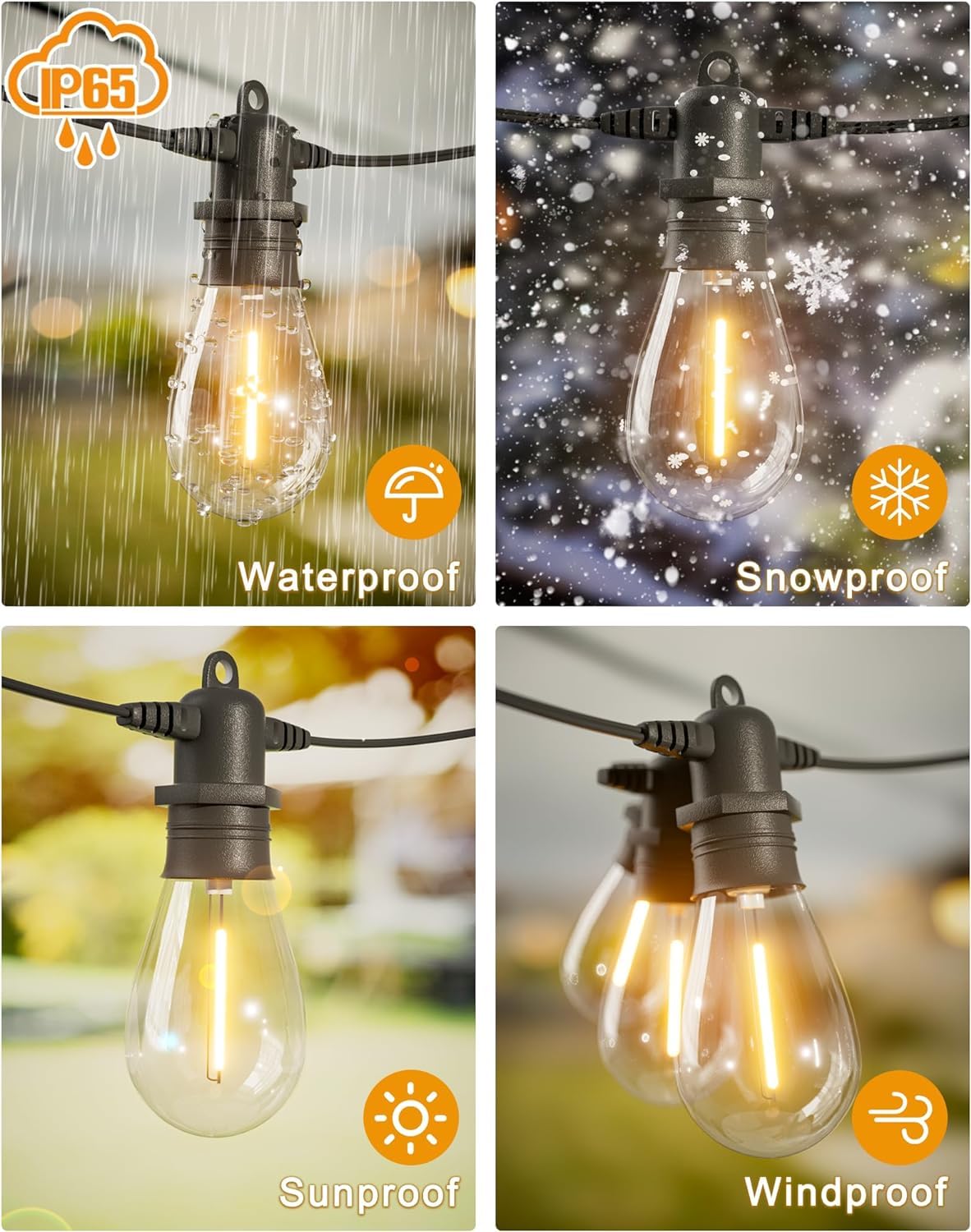 100FT LED Outdoor String Lights with 30 Shatterproof Edison Bulbs - IP65 Waterproof, 2700K Warm White Dimmable - Commercial Grade Patio Lights for Garden, Porch, Deck, Backyard, Wedding & Party Decorations