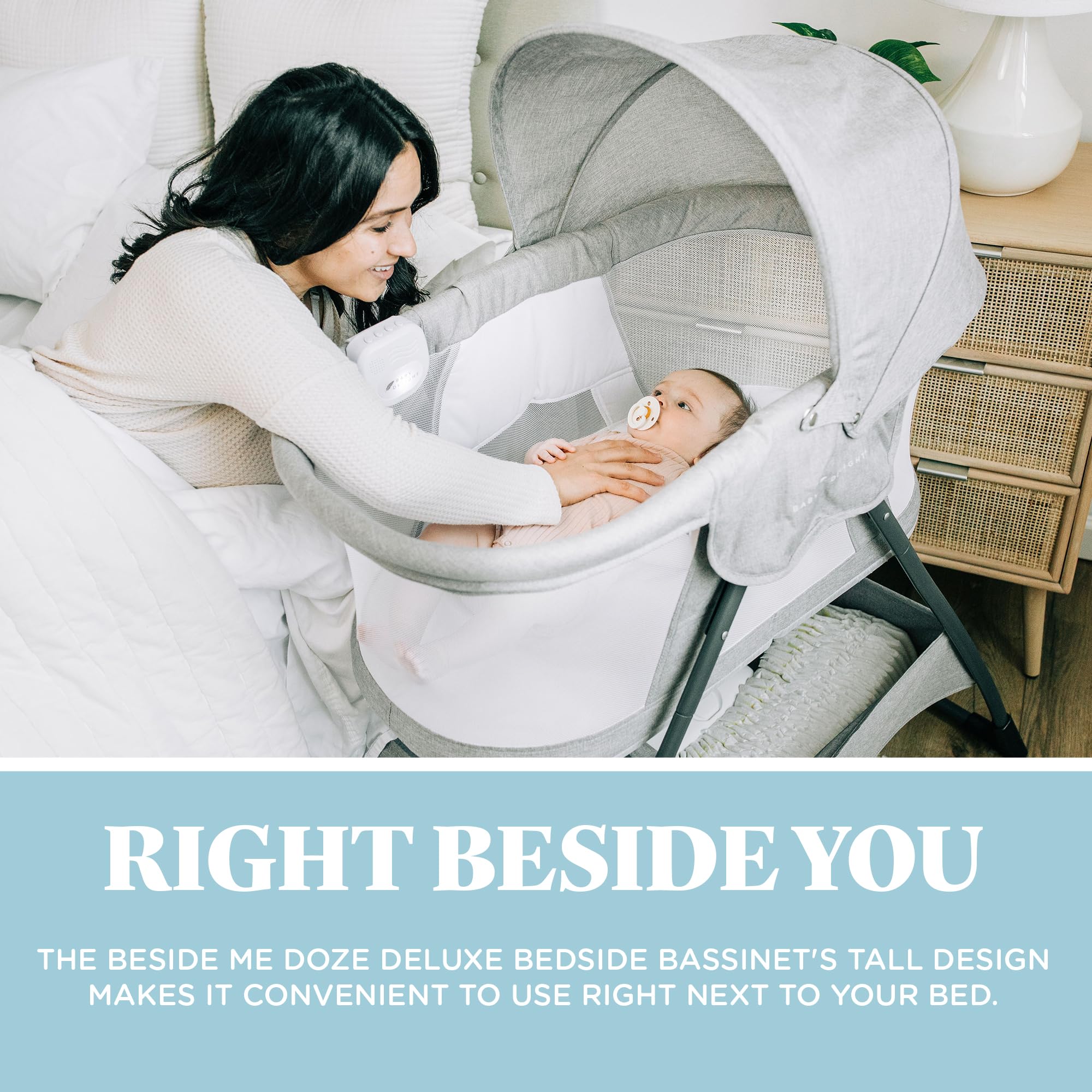 Baby Delight Beside Me Doze Deluxe Portable Bassinet - Foldable Bedside Sleeper with Removable Canopy for Newborns | Safe Co-Sleeping Solution in Pebble Grey | Perfect for Nursery, Bedroom & Travel