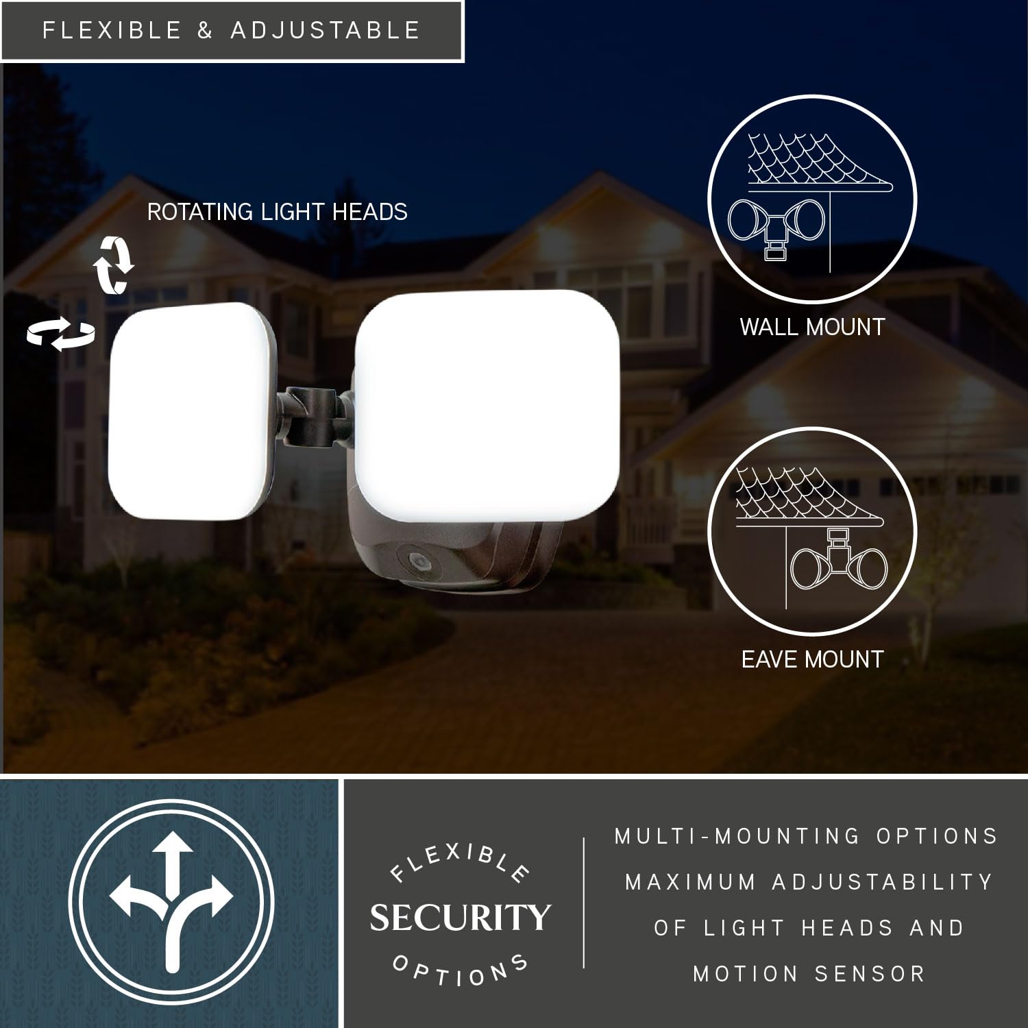 VAXCEL Theta 2 Light LED Outdoor Security Flood Light with Dusk to Dawn Sensor - Bronze Finish - Perfect for Driveway, Garage, and Backyard Lighting