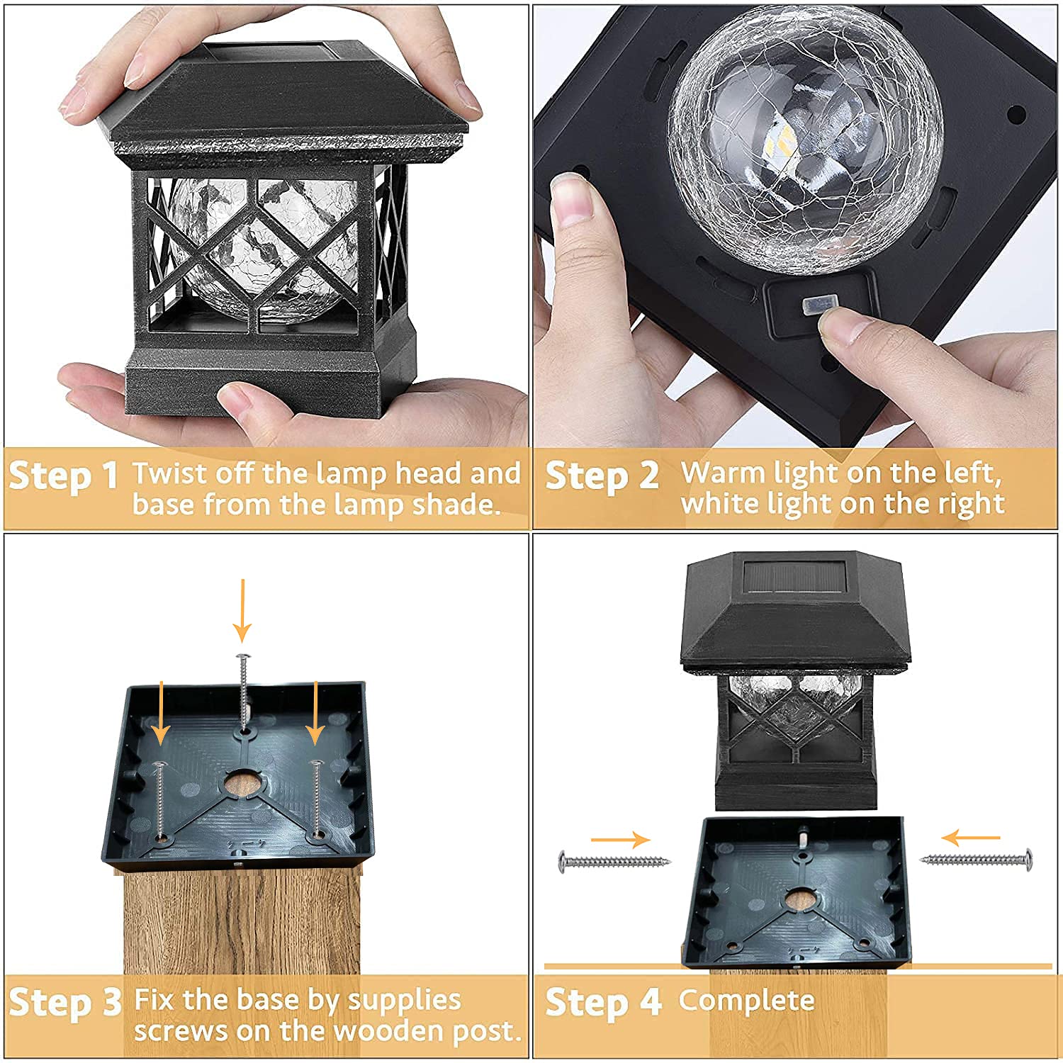 TWINSLUXES Solar Post Cap Lights Outdoor - Waterproof LED Fence Post Solar Lights for 3.5x3.5/4x4/5x5 Wood/Vinyl Posts - Perfect for Patio, Deck, Garden, Pathway, and Driveway Lighting and Decoration