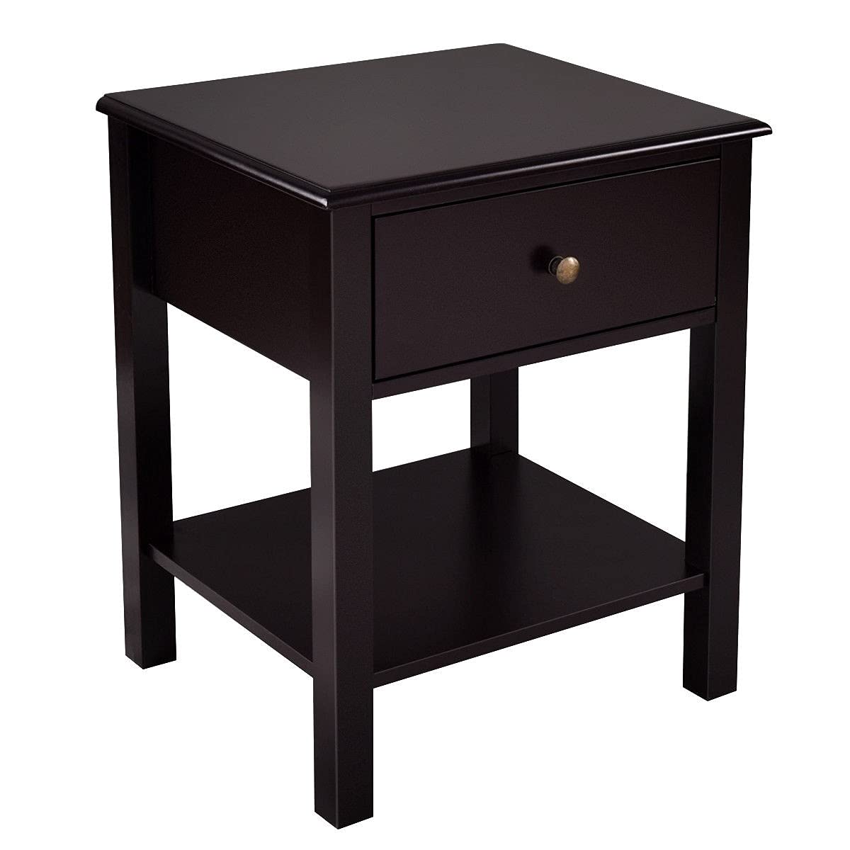 LHONE Wooden Nightstand with Drawer & Storage Shelf - Sturdy Bedside Table with Solid Wood Legs - Freestanding Cabinet Side Table for Living Room, Bedroom, Office (Brown) - Perfect for Storing Books, Lamps & Bedroom Essentials