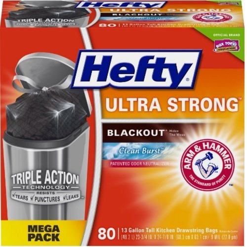 Hefty Ultra Strong Blackout Kitchen Trash Bags - Clean Burst Scent, 13 Gallon, 80 Count | Heavy Duty, Leak Proof, Odor Control | Perfect for Home, Office & Outdoor Use