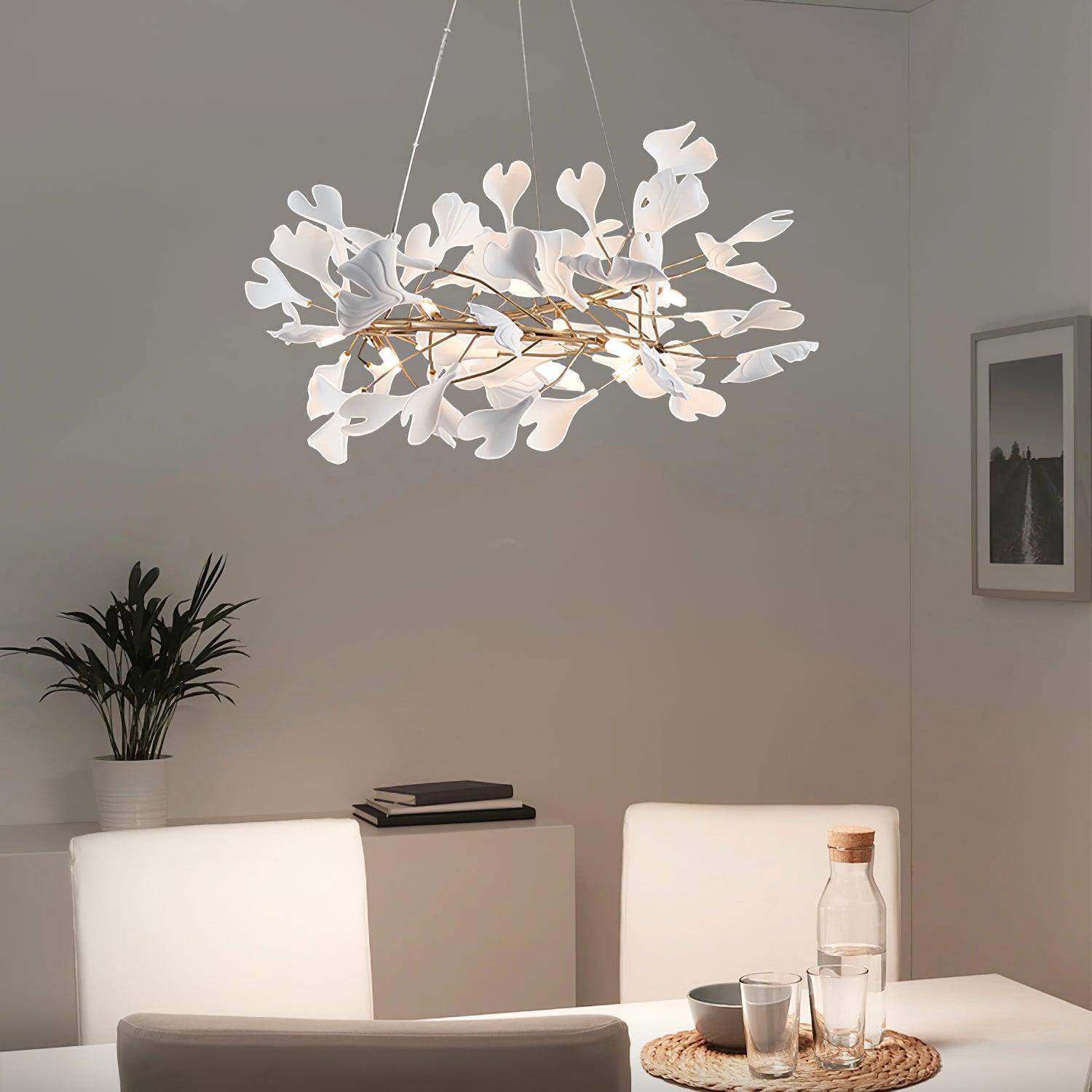 Elegant Ginkgo Leaf Chandelier - Modern Gold Ceiling Light Fixture for Dining Room, Living Room & Bedroom Decor