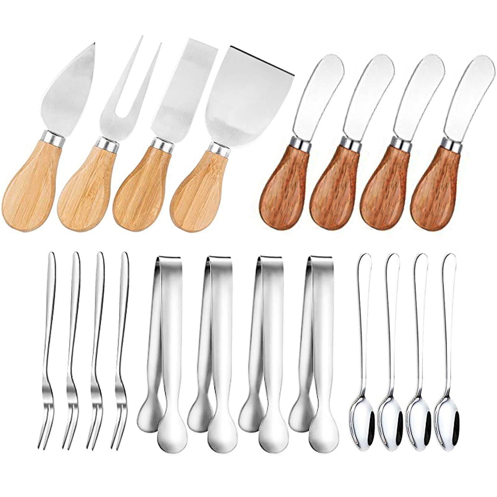 YUANQIAN Stainless Steel Cheese Knife Set with Wooden Handle - Cheese Slicer & Cutter for Charcuterie Boards, Wine Parties & Gourmet Cheese Platters