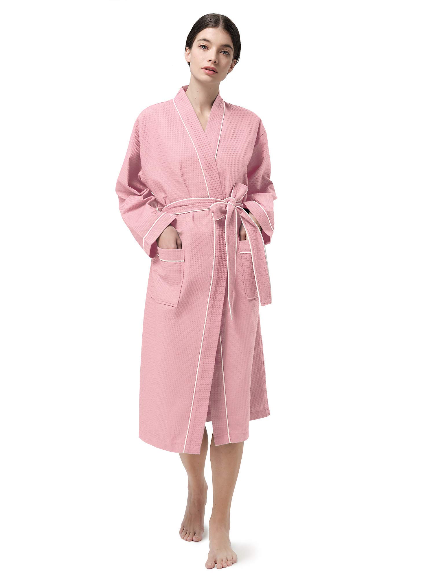 SIORO Women's Lightweight Cotton Waffle Kimono Bathrobe - Soft Spa Robe for Relaxation, Long Sleeve Bath Robe with Belt (Sizes S-XL) | Perfect for Spa, Home, and Hotel Use