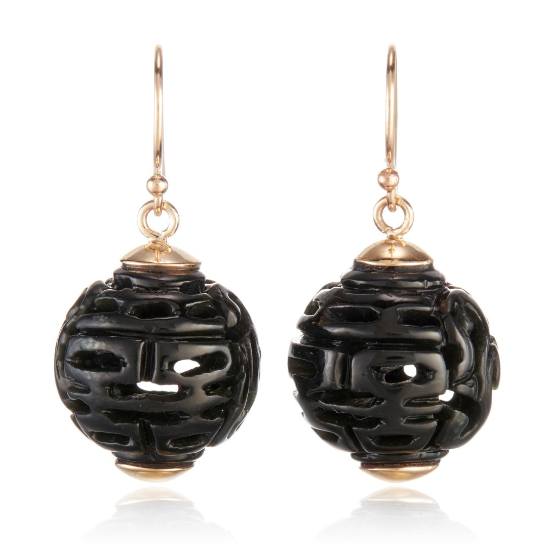 Black Nephrite Jade Dragon Ball Earrings for Women - Elegant Handmade Dangle Earrings for Daily Wear, Gift, Party & Special Occasions