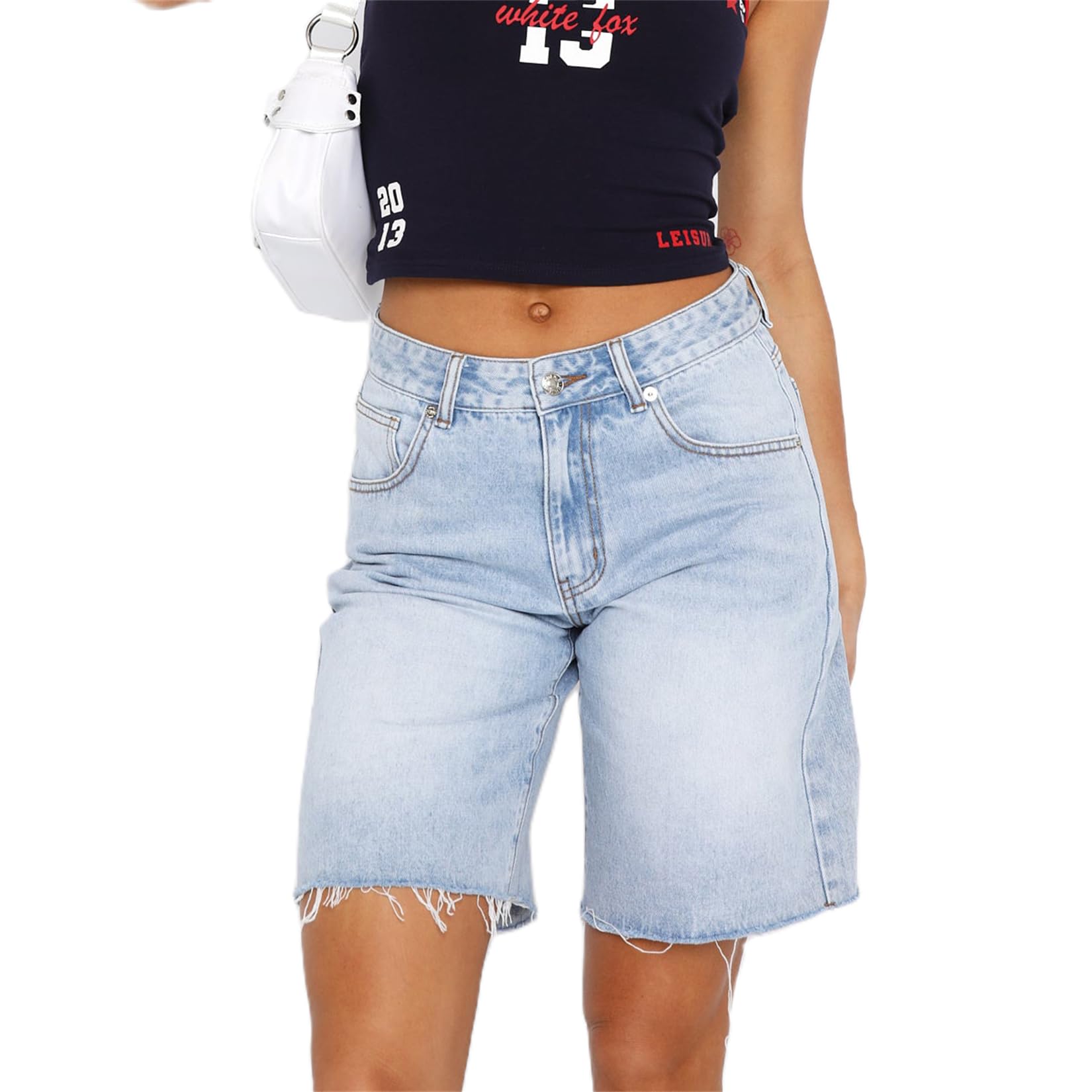 Y2K Vintage Women's Denim Carpenter Shorts - Low Waist Wide Leg Baggy Jean Shorts with Pockets | Retro Loose Fit Long Jorts for Summer Outfits & Streetwear Fashion