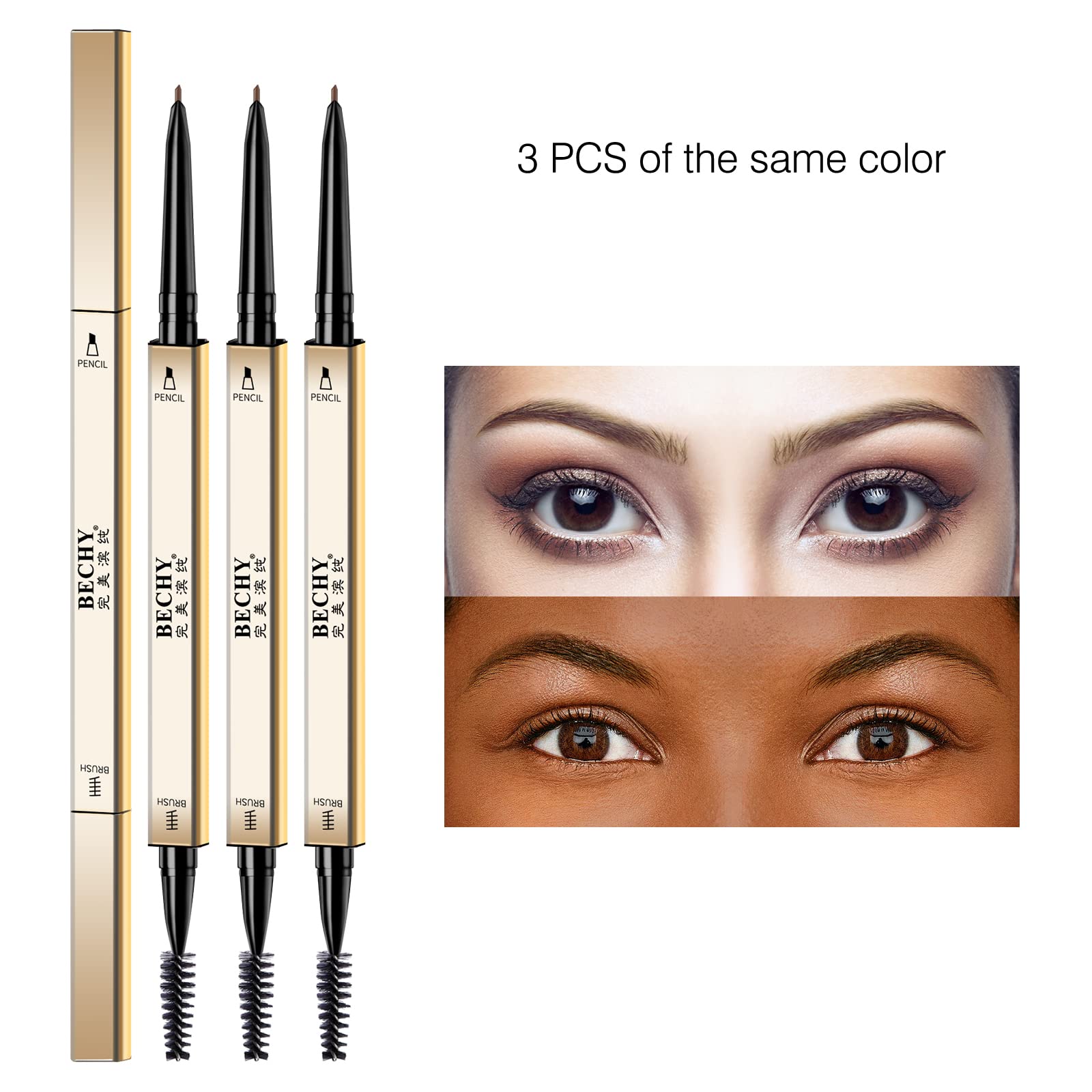 3 Pack Waterproof Eyebrow Pencil - Ultra Slim Microblading Brow Pencil for Natural Looking Brows, Long Lasting & Smudge Proof - Perfect for Daily Makeup, Professional Use & On-The-Go Touch Ups