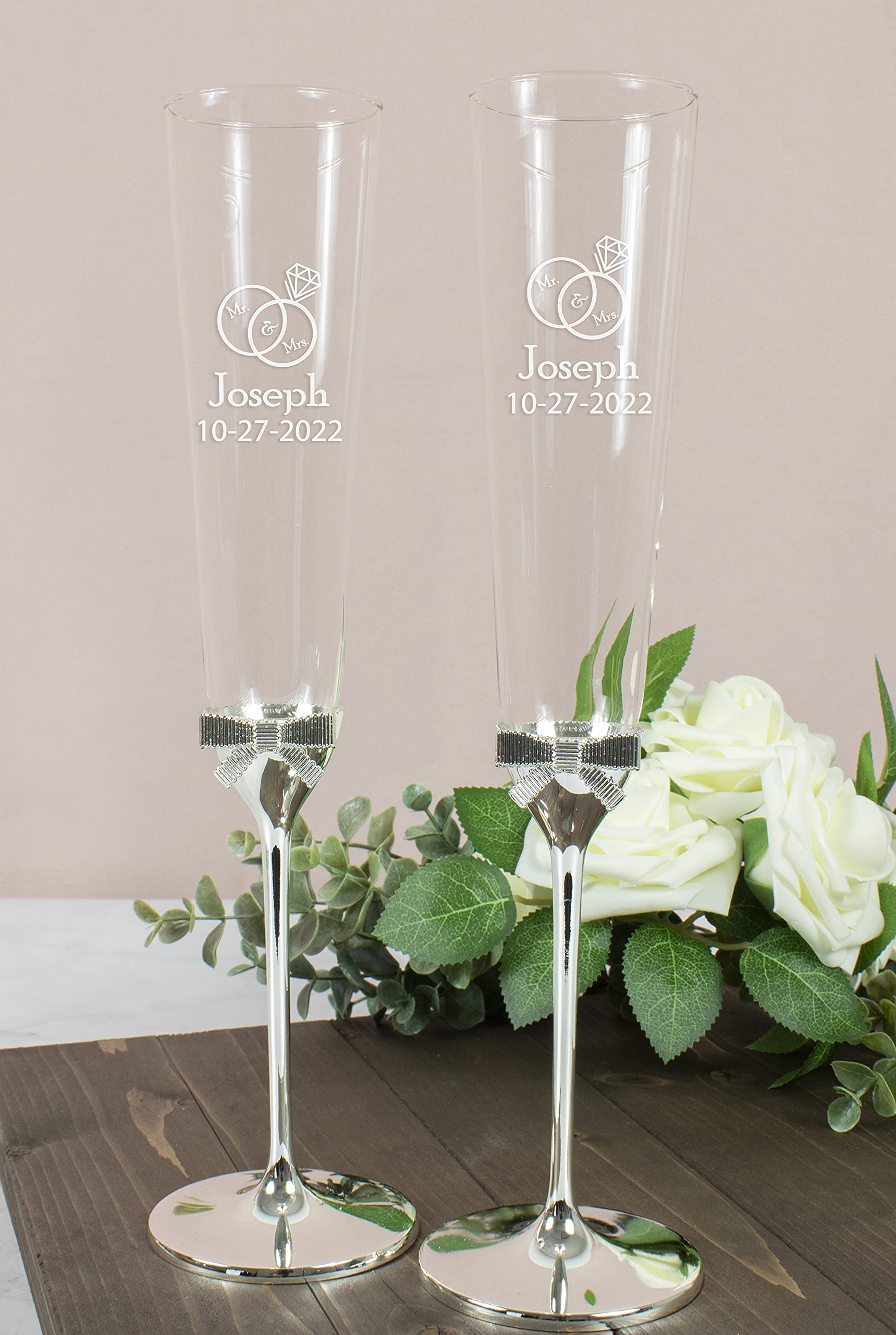Personalized Kate Spade Bridal Grace Ave Wedding Champagne Flutes Set of 2 - Custom Engraved Toasting Glasses for Bride & Groom - Perfect for Wedding Receptions, Bridal Showers & Anniversary Gifts