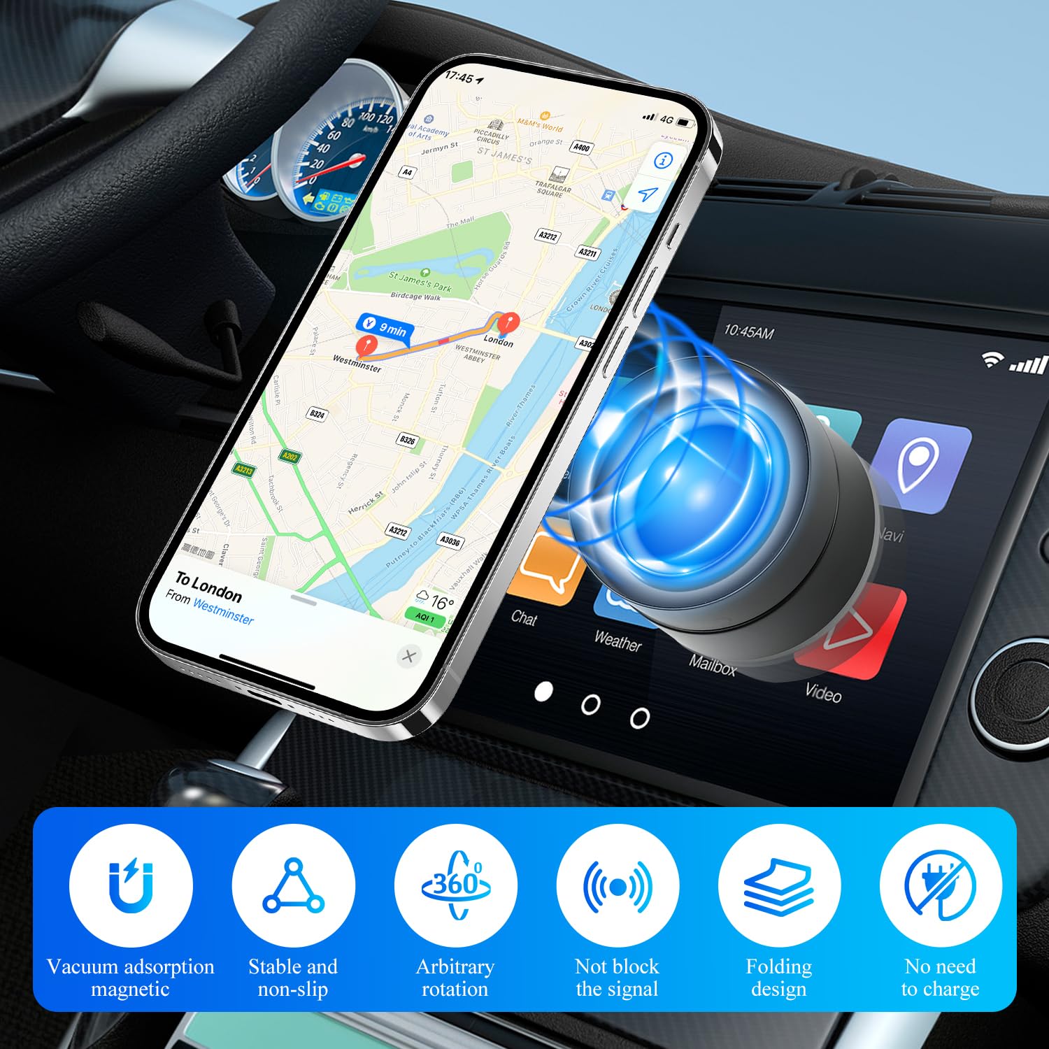 Foldable Vacuum Suction Car Phone Holder for iPhone 16/15/14/13/12 - Universal Phone Mount for Car Dashboard, Gym, Mirror & Home Use - Multi-Angle Adjustable Black Smartphone Stand (Perfect for Driving, Workouts & Hands-Free Viewing)