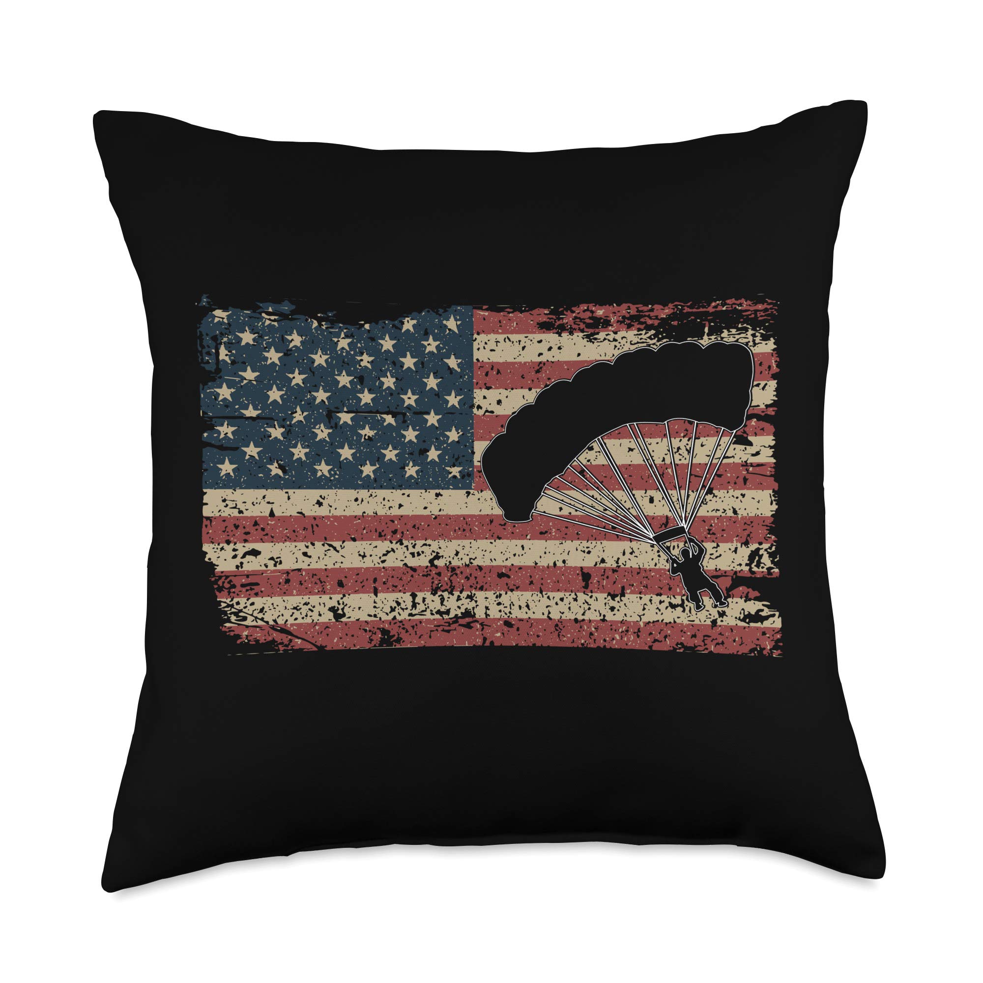 American Flag Skydiver Throw Pillow - Patriotic Parachutist Gift for Skydiving Enthusiasts | Perfect for Home Decor, Aviation Themed Bedroom & Pilot Appreciation Gifts