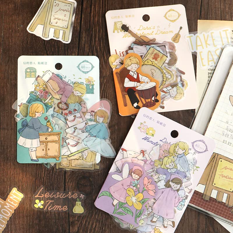 Cute Little Girls Stickers Set (240 Pcs, 6 Themes) - Waterproof Resin Stickers for Water Bottles, Laptops, Scrapbooks & Journals - Kawaii Aesthetic Decor for Kids & Adults - Perfect for DIY Crafts, School Supplies & Gift Wrapping