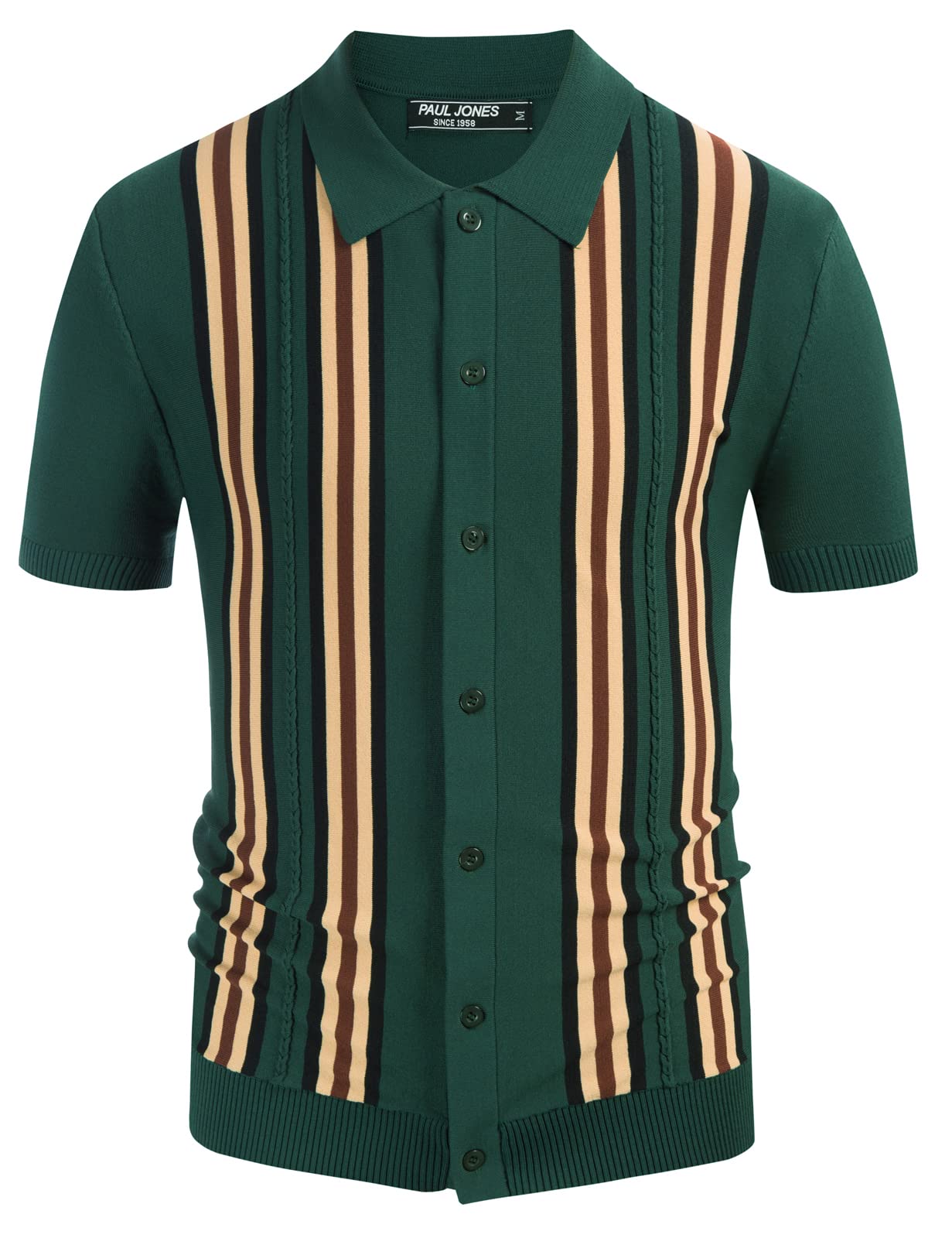 Vintage Striped Men's Polo Shirts - PJ PAUL JONES Button Down Knitted Golf Shirts for Casual Wear & Sports