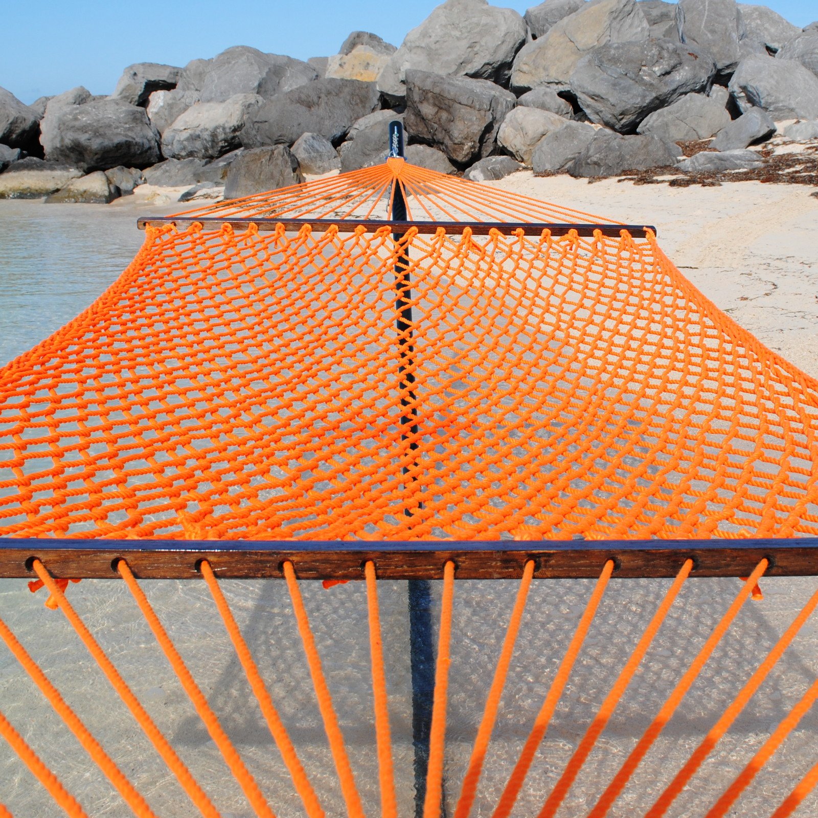 55-Inch Caribbean Rope Hammock - Soft-Spun Polyester Outdoor Swing Bed (Orange) - Perfect for Backyard, Beach, and Patio Relaxation