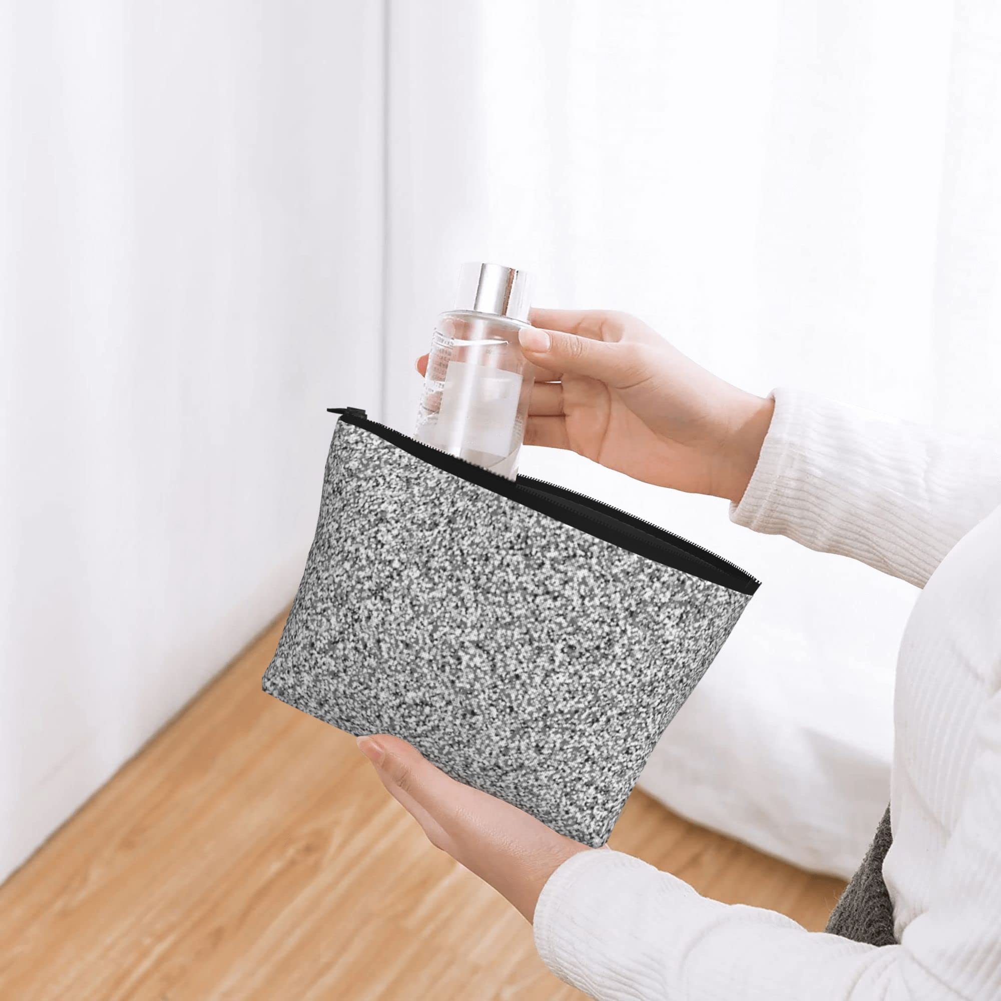SWEET TANG Women's Silver Glitter Makeup Bag - Waterproof Cosmetic Pouch Organizer for Travel, Gym & Daily Use | Perfect for Toiletries, Brushes & Beauty Essentials
