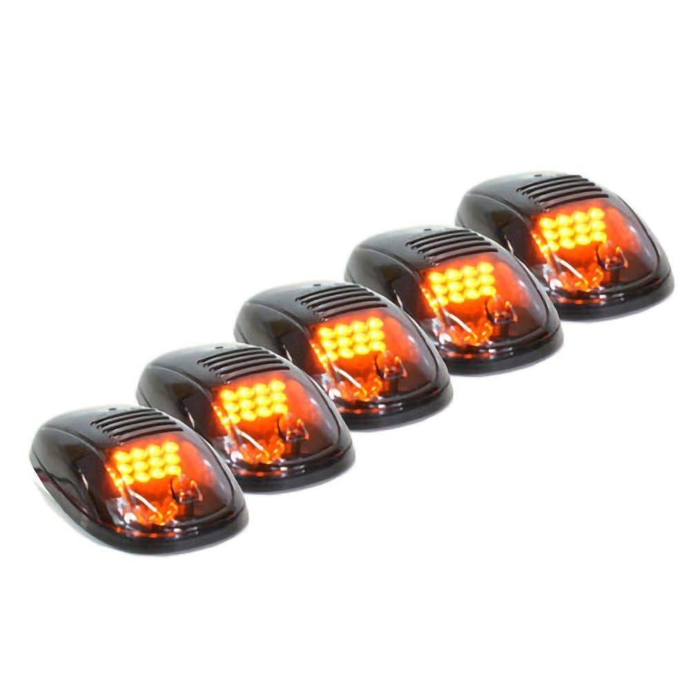 Lovelychica 5-Piece 12-LED Black Smoked Lens Amber Cab Marker Lights Kit for Dodge Ram Trucks - Roof Top Clearance Running Lights for Night Driving & Off-Road Adventures