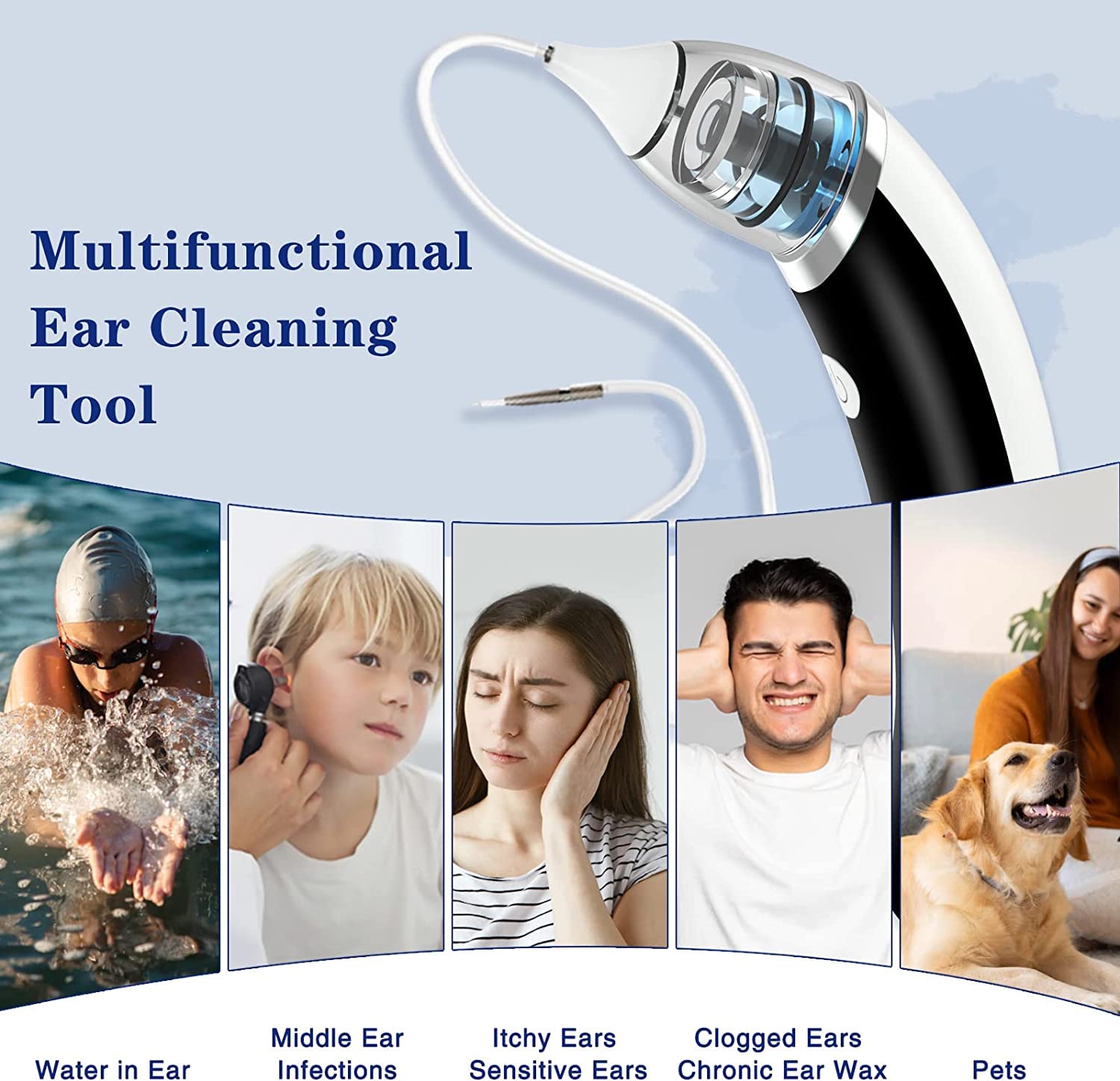 Electric Ear Wax Removal Kit - 5-Level Adjustable Suction USB Rechargeable Ear Vacuum Cleaner for Adults & Kids | Safe Earwax Removal Tool for Home Use, Travel & Daily Hygiene Care