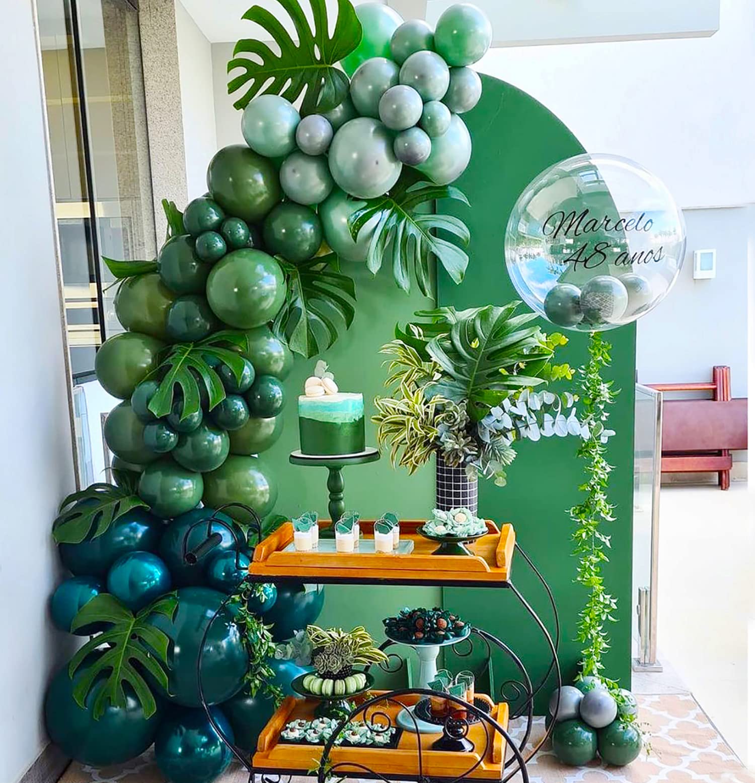 Beaumode DIY Green Balloon Garland Arch Kit - Double Stuffed Balloons for 40th Birthday, Graduation, Bridal Shower, Baby Shower, Wedding & Tropical Baptism Decorations | Perfect for Party Backdrops, Photo Booths & Event Decor