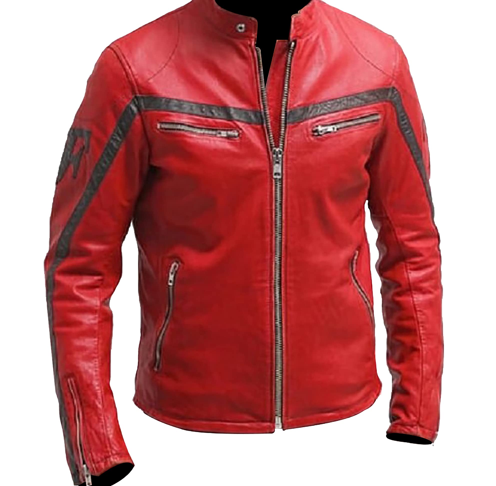 Men's Red Faux Leather Motorcycle Jacket - Stylish Biker Outerwear for Formal Riding & Casual Wear
