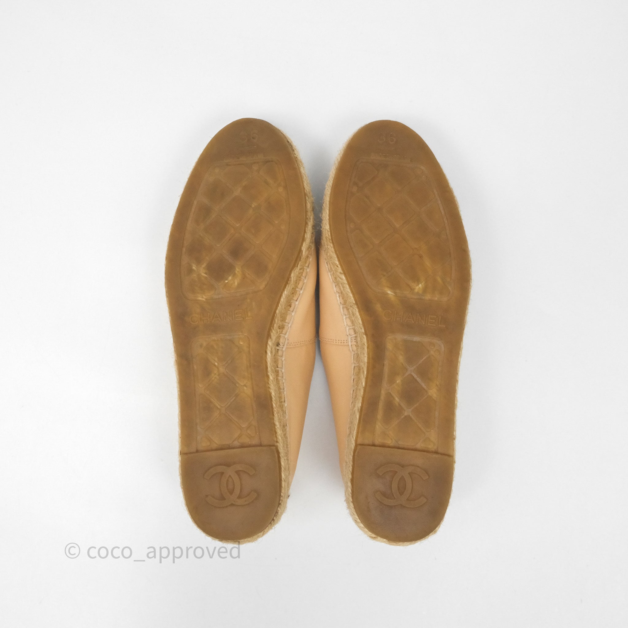 Chanel CC Logo Espadrilles in Beige & Black Lambskin - Women's Size 36 | Comfortable Luxury Flats for Casual Outings & Summer Fashion