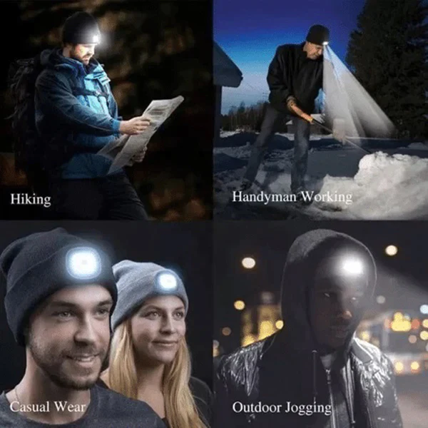 LED Beanie Light - USB Rechargeable Winter Hat with Adjustable Brightness for Outdoor Activities, Camping, Hiking & Night Running