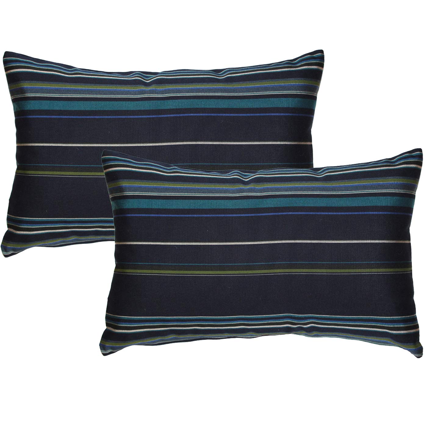 Sunbrella Outdoor Decorative Pillows Set of 2 - 12x19 Inch Water-Resistant Cushion Covers with Inserts, Stanton Lagoon Pattern - Perfect for Patio Furniture, Poolside Lounging & Garden Decor