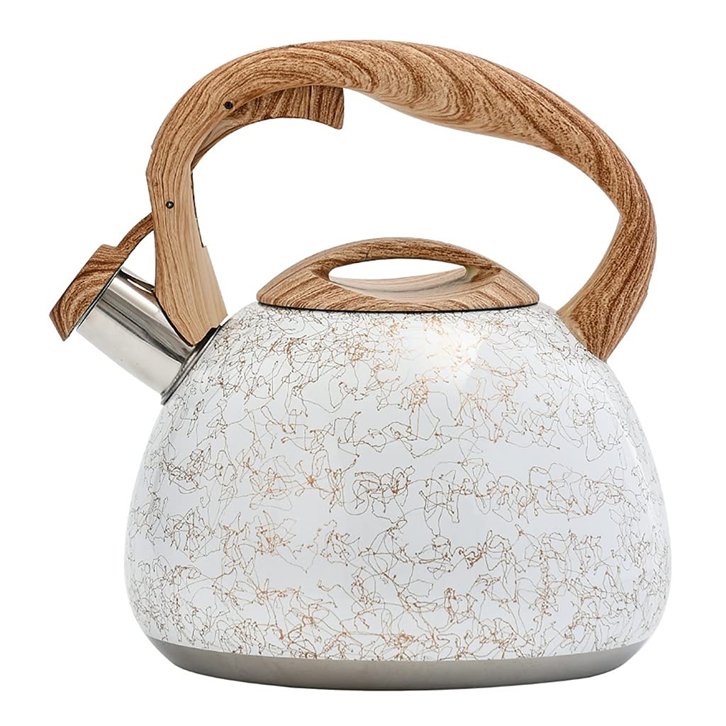 WJCCY 3L Stainless Steel Whistling Tea Kettle - Enamel Food Grade Stovetop Pot with Heat-Resistant Handle for Gas & Induction Cooktops - Classic Line Pattern Design - Perfect for Home, Office & Camping Tea Brewing