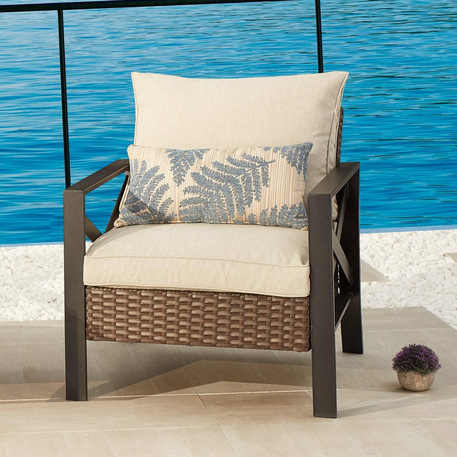 PatioFestival Wicker Outdoor Chair - Rattan Armchair with Removable Cushions, Patio Dining Furniture for Garden, Balcony, Porch & Poolside - Perfect for Relaxing, Sunbathing and Outdoor Entertaining