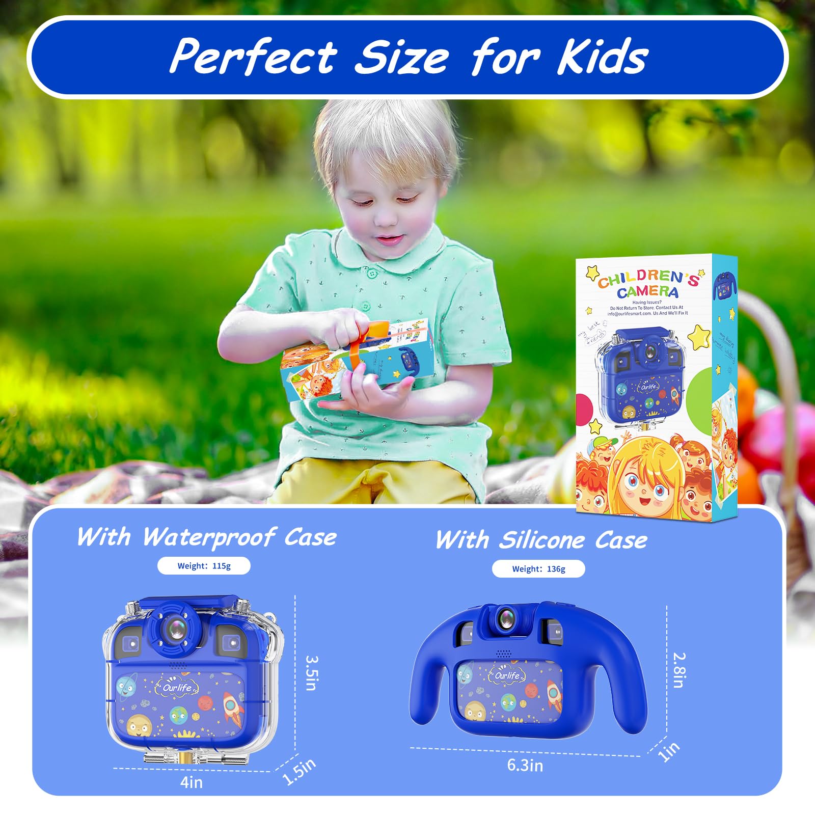 Ourlife Kids Waterproof Digital Camera - 100FT Underwater HD 1080P Video & Photo Camera for Boys and Girls | Rechargeable Toy Camera for Swimming, Beach, Pool & Outdoor Adventures | Perfect Christmas Birthday Gift for Children