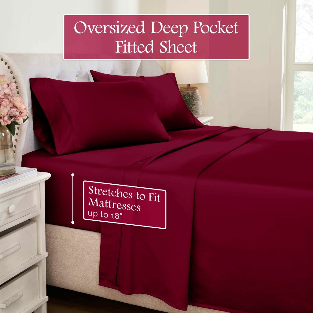 Luxury 1200 Thread Count Egyptian Cotton Deep Pocket Bed Sheet Set - Queen Size, Soft & Breathable for Ultimate Comfort - Perfect for Master Bedroom, Guest Room & Hotel Use