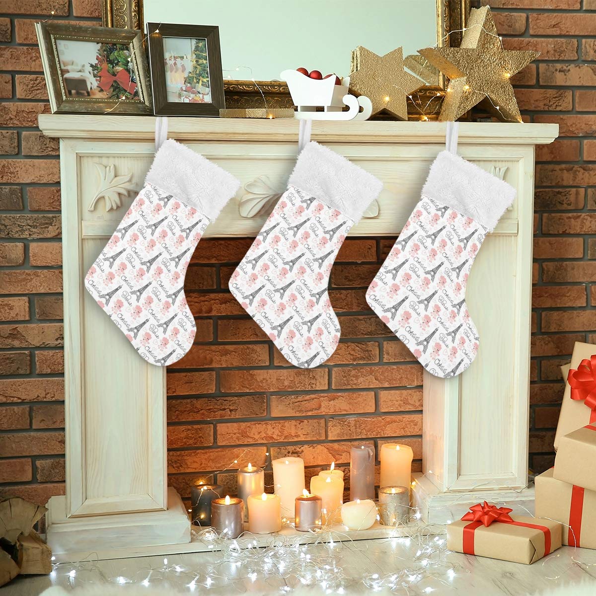 Blueangle Paris Eiffel Tower Christmas Stockings - 2 Pack Festive Holiday Decor for Home, Family Gifts | Perfect for Fireplace Mantel, Xmas Tree Decorations & Cozy Winter Celebrations
