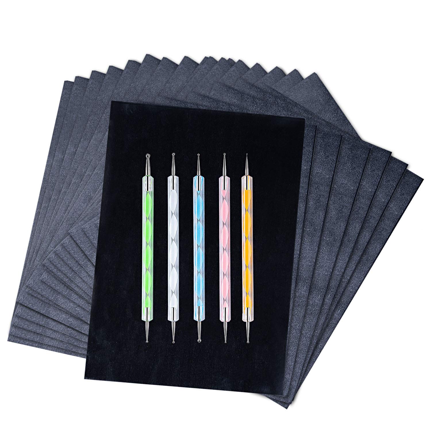 200 Sheets Carbon Transfer Paper for DIY Crafts - Black Graphite Tracing Paper with 5 Ball Embossing Styluses - Perfect for Woodworking, Paper, Canvas & Art Projects - Great for Pattern Transfer, Fabric Marking & Scrapbooking