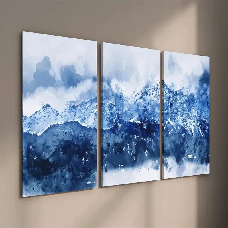 3-Piece Abstract Blue White Navy Blue Mountains Wall Art Set - Framed Canvas 40x60cm | High Quality Print | 100% Australian Made | Ready to Hang | Perfect for Living Room, Bedroom & Office Decor