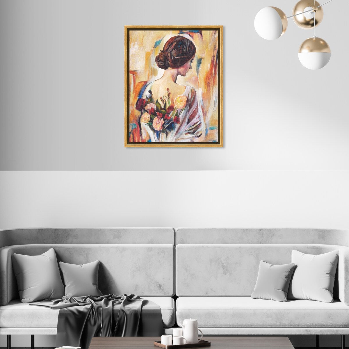 Modern White Framed Canvas Wall Art Print - Floral Back and Flowers Design for Female Beauty, Perfect for Bedroom Decor & Living Room Aesthetic