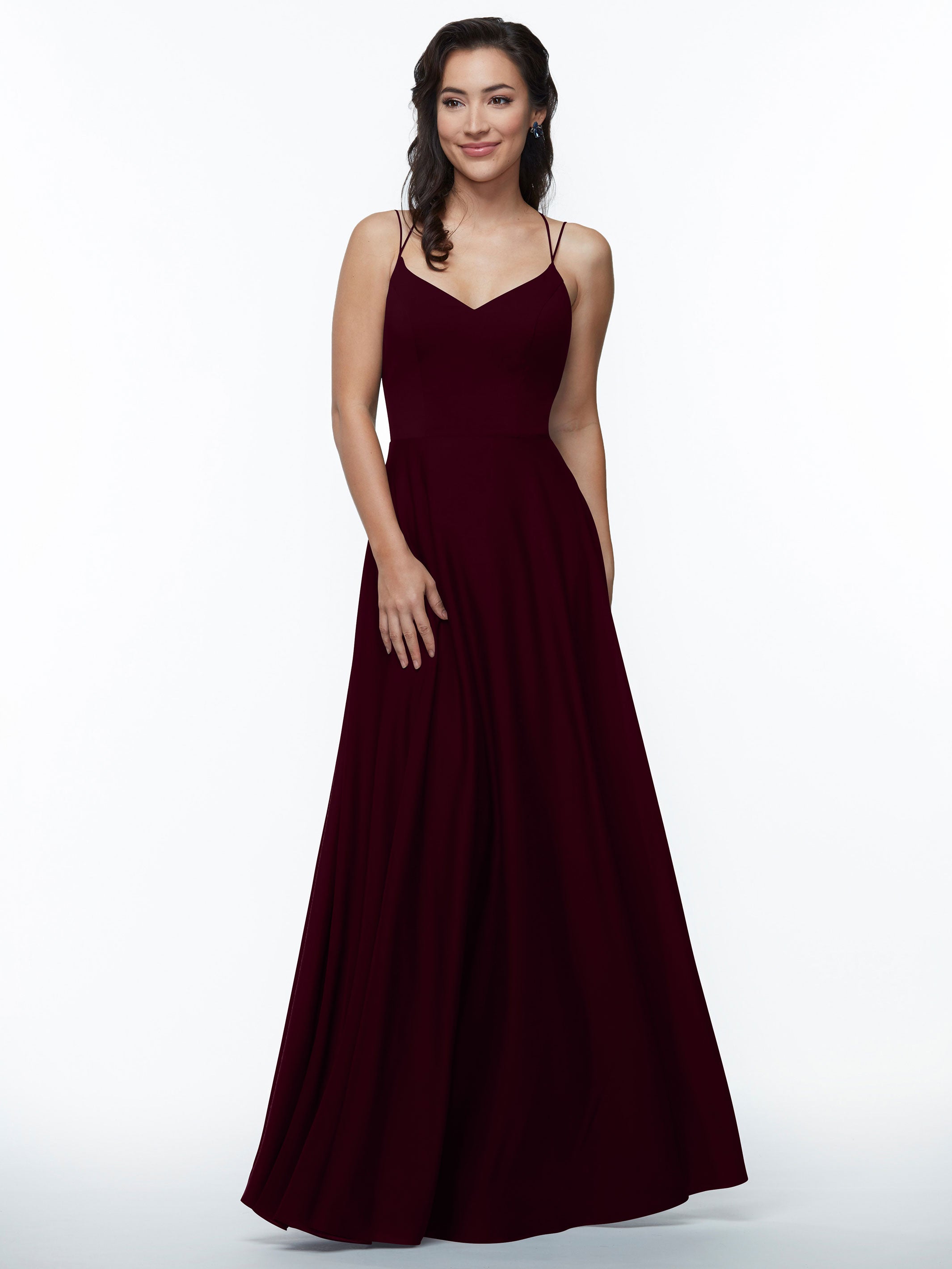 Elegant 83024 Stretch Chiffon A-Line Bridesmaid Dress with Pockets - Perfect for Weddings, Formal Events & Special Occasions