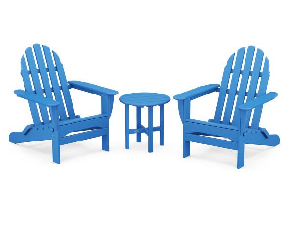 Polywood Classic Folding Adirondack Chair 3-Piece Set - Outdoor Patio Furniture for Deck, Poolside & Garden Relaxation