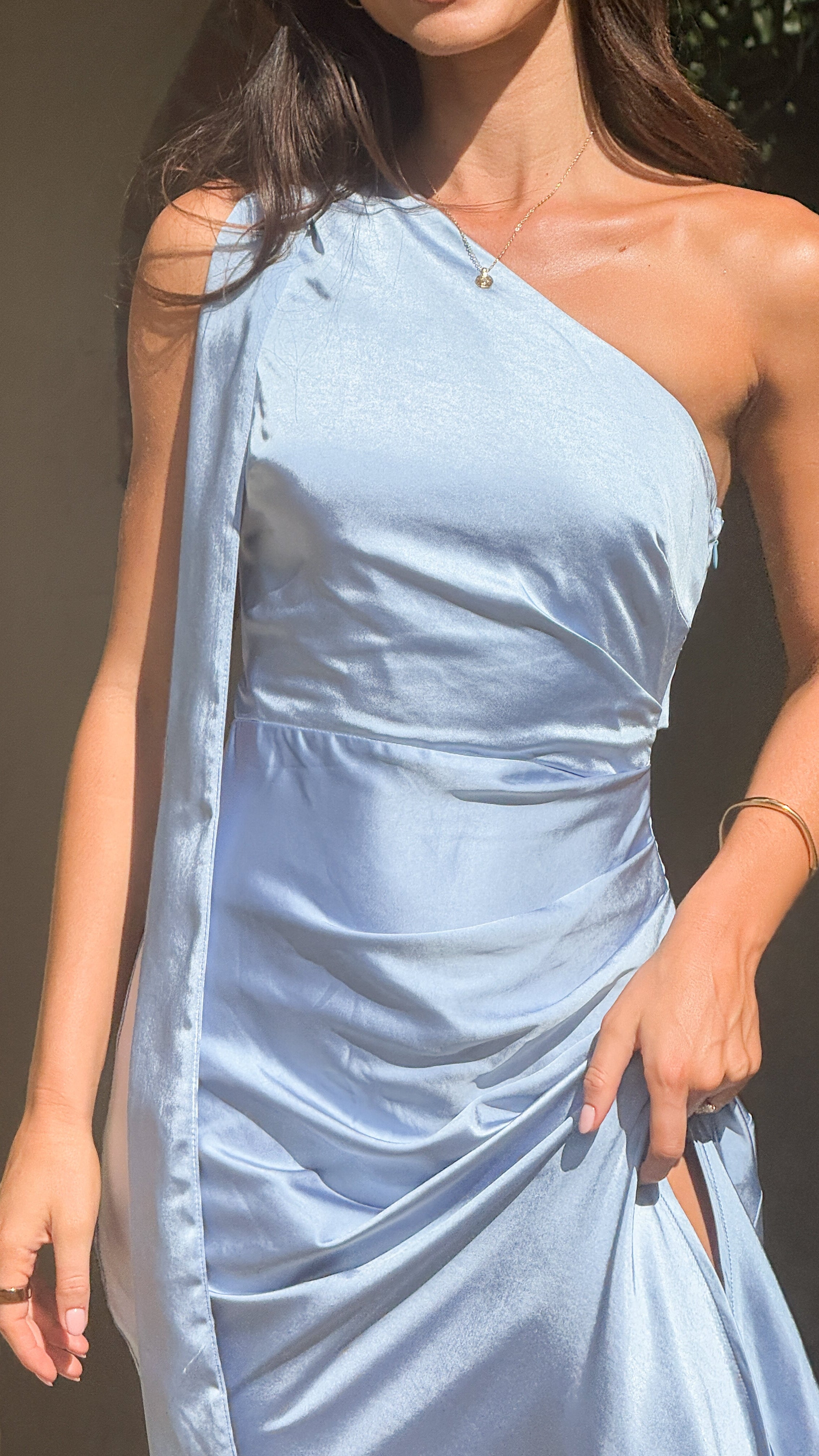 Halle One Shoulder Maxi Dress in Blue - Elegant Long Formal Gown for Evening Parties, Weddings & Special Occasions