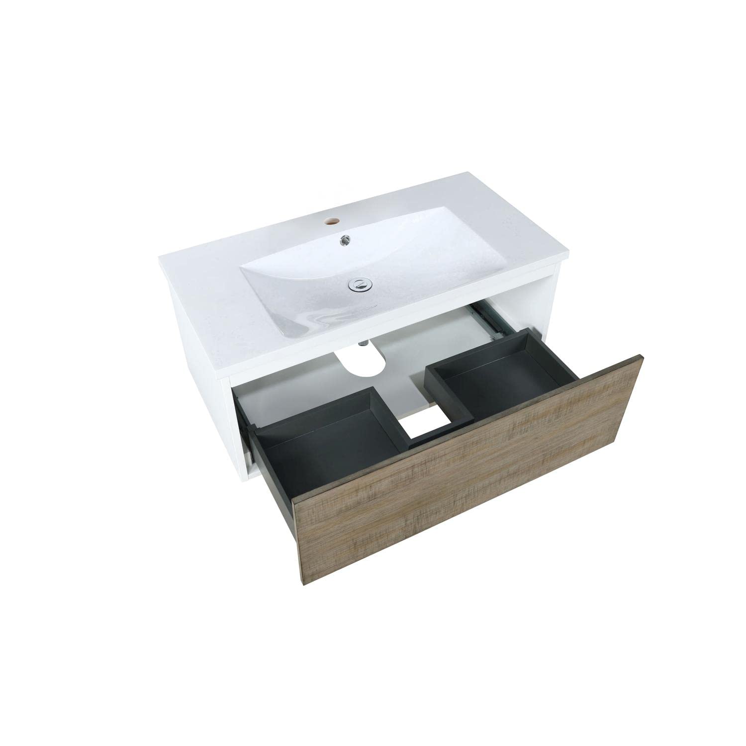 Scopi 36 Inch Single Acrylic Top Bathroom Vanity in Rustic Acacia - Modern Farmhouse Style for Small Bathrooms & Powder Rooms