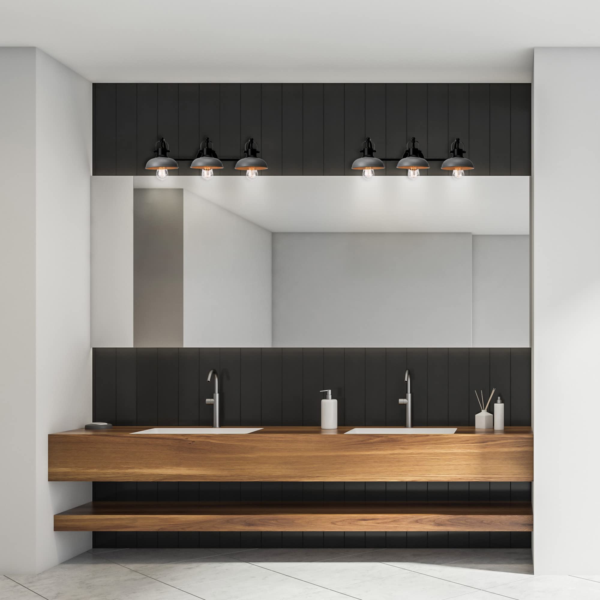Globe Electric 52065 Gladstone 5-Piece Bathroom Hardware Set - Matte Black Vanity Light with Gray Metal Shades, Towel Bar, Ring, Robe Hook & Toilet Paper Holder | Modern Bathroom Decor for Home Renovation & Spa-Style Upgrade