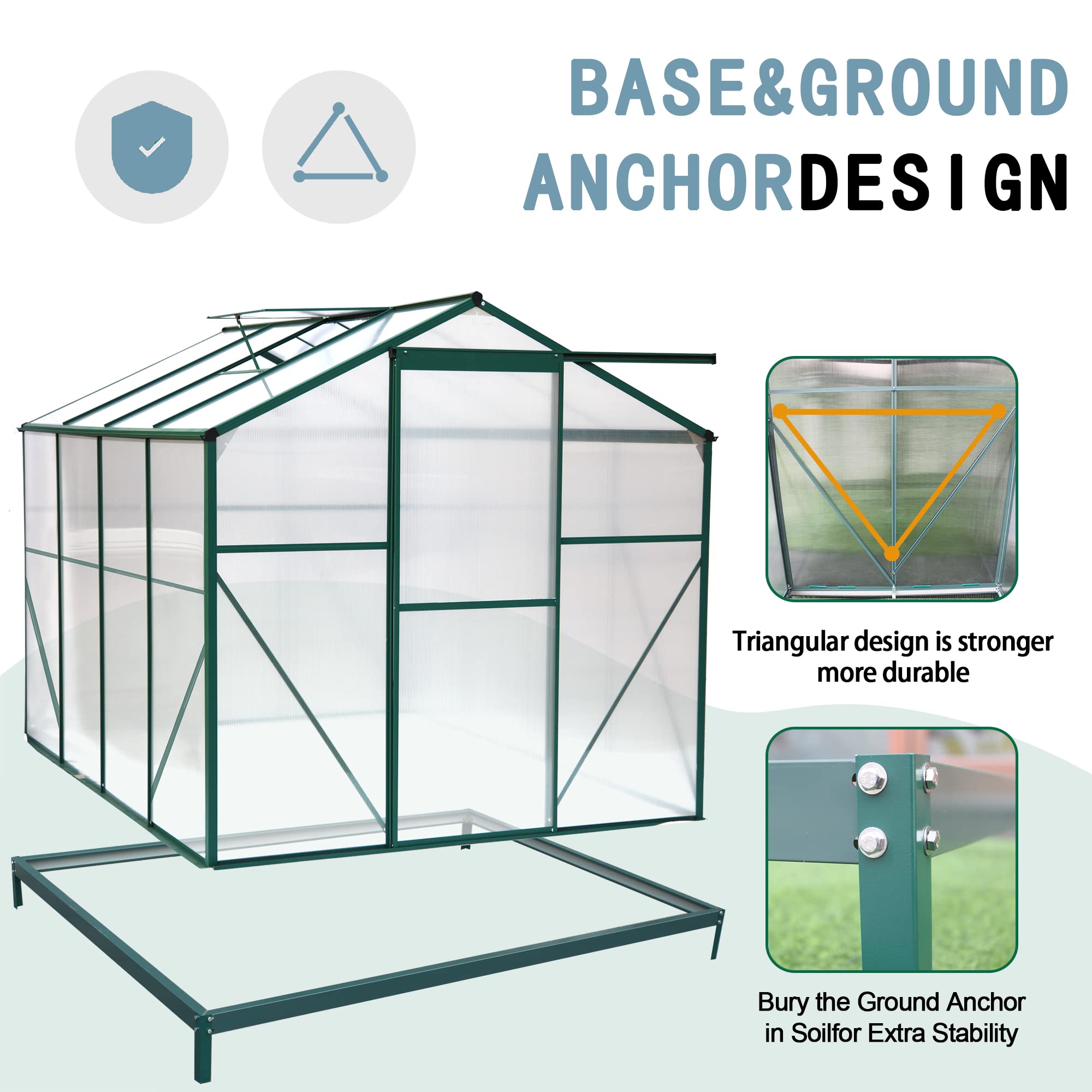 **6x6ft Walk-in Polycarbonate Greenhouse with Adjustable Roof Vent & Rain Gutter - Outdoor Plant Greenhouse for Winter Flowers, Vegetables & Seedlings - Perfect for Backyard Gardening & All-Season Plant Protection**