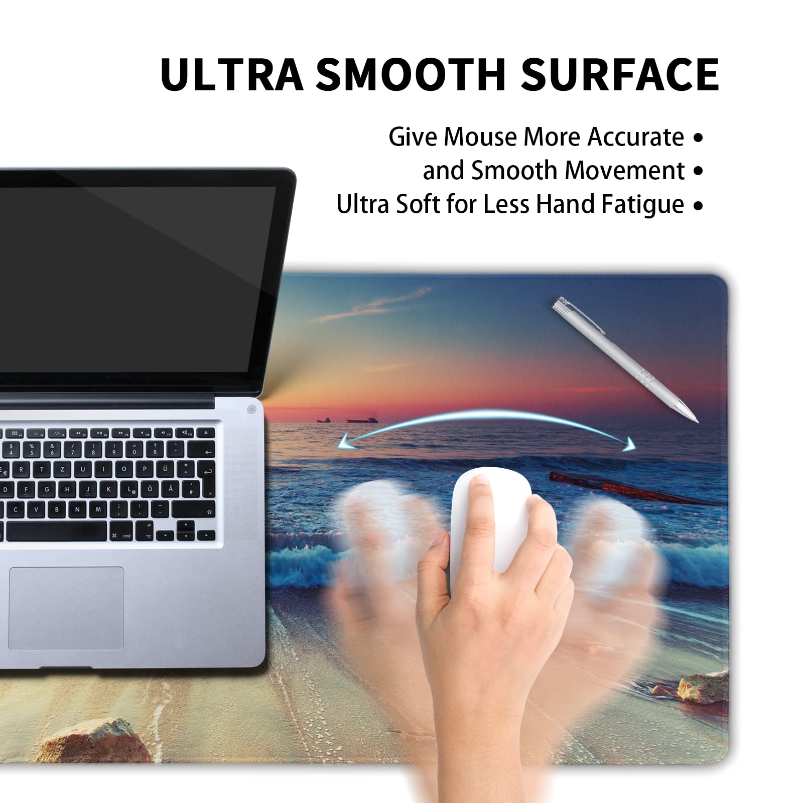 XXL Beach Sunset Mouse Pad - Large Gaming Mouse Mat with Non-Slip Rubber Base & Stitched Edges (35.4x15.7 Inch) - Perfect for Office, Laptop & Gaming Desks - Coastal Themed Desk Mat for Work & Play