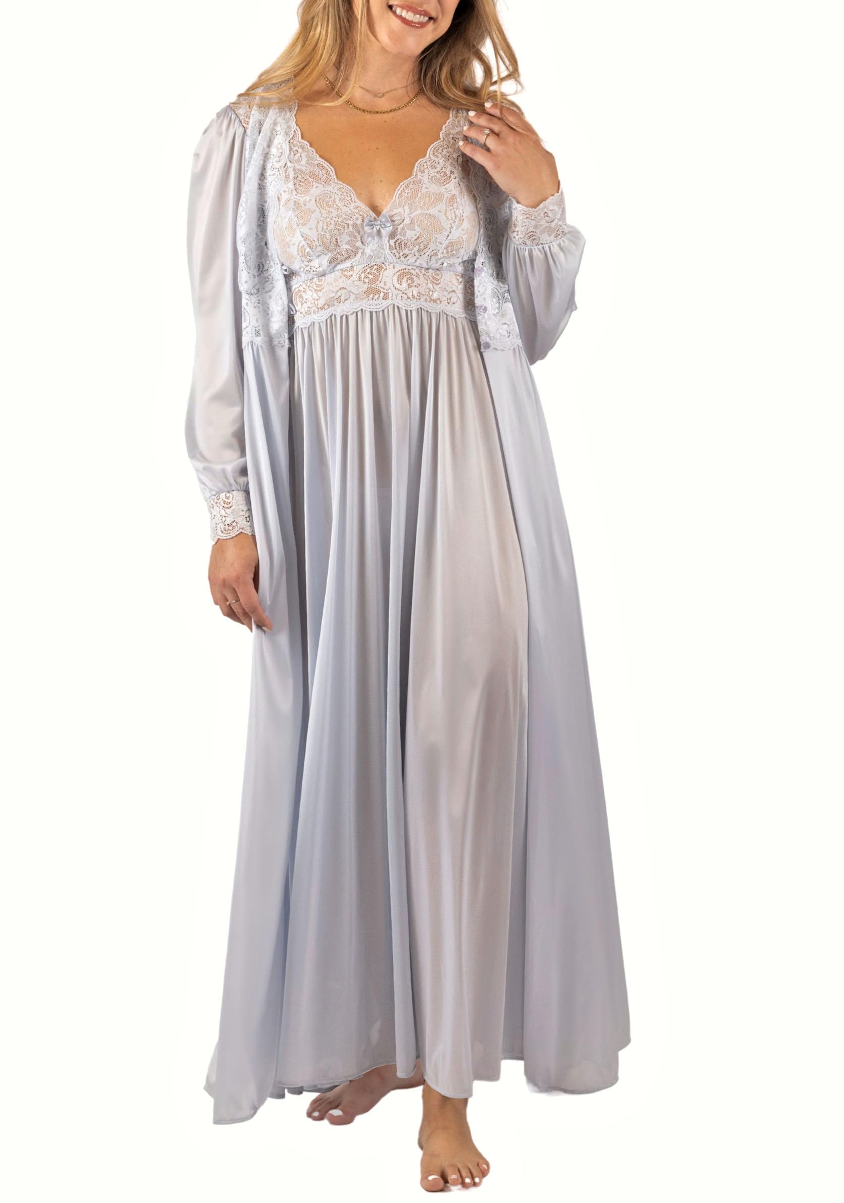 Shadowline Women's Nightgown & Robe Set - Silky Nylon Sleepwear for Comfort & Elegance - Perfect for Bridal, Honeymoon & Luxury Loungewear