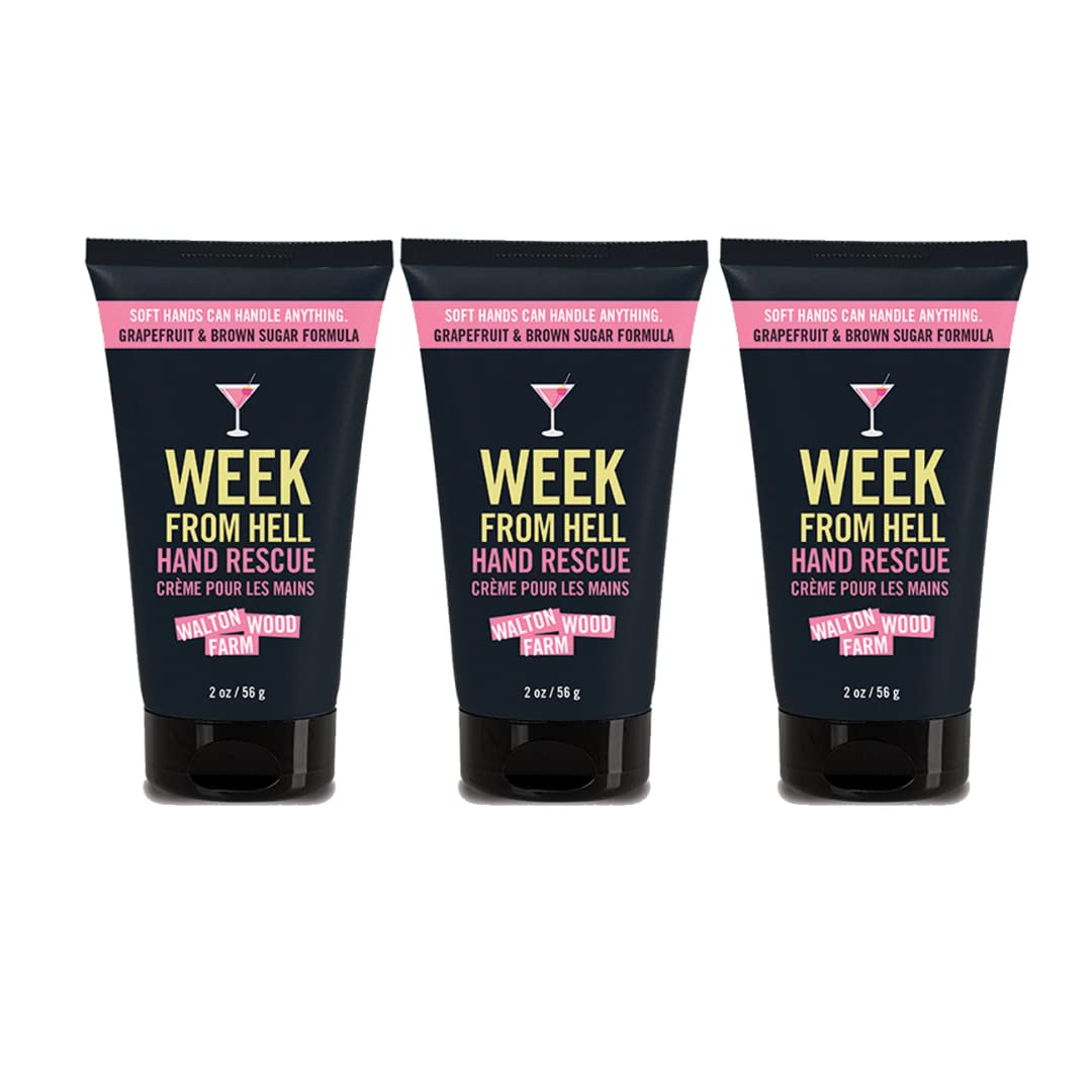 Walton Wood Farm Hand Rescue Tube 3 Pack - Grapefruit & Brown Sugar Scented Vegan Hand Cream, Paraben-Free, 2 oz Each | Perfect for Dry Skin Care, Gift Sets & Travel Essentials