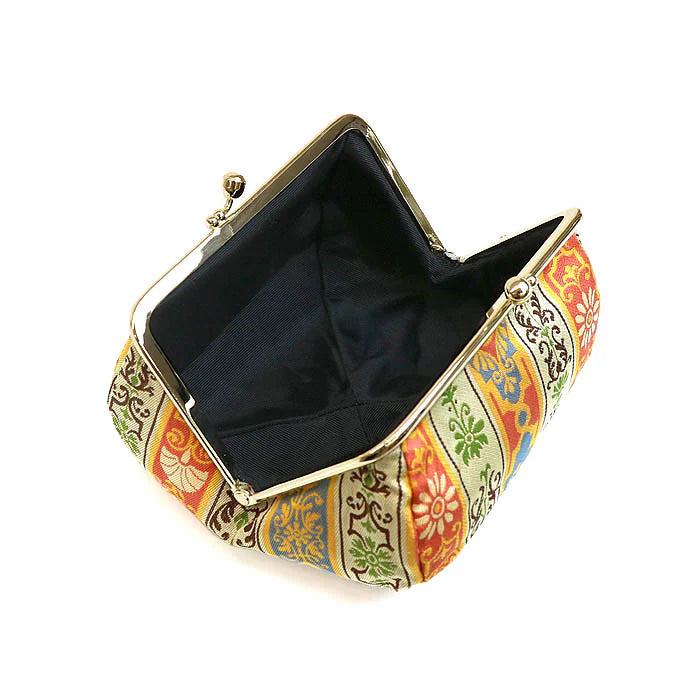 Nishijin Woven Floral Small Pouch - Handmade in Kyoto Japan | Cosmetic & Makeup Organizer | Japanese Gamaguchi Style | Travel Toiletry Bag | Stationery Pouch | Purse Insert | Perfect for Everyday Use, Gift Giving & Japanese Culture Lovers