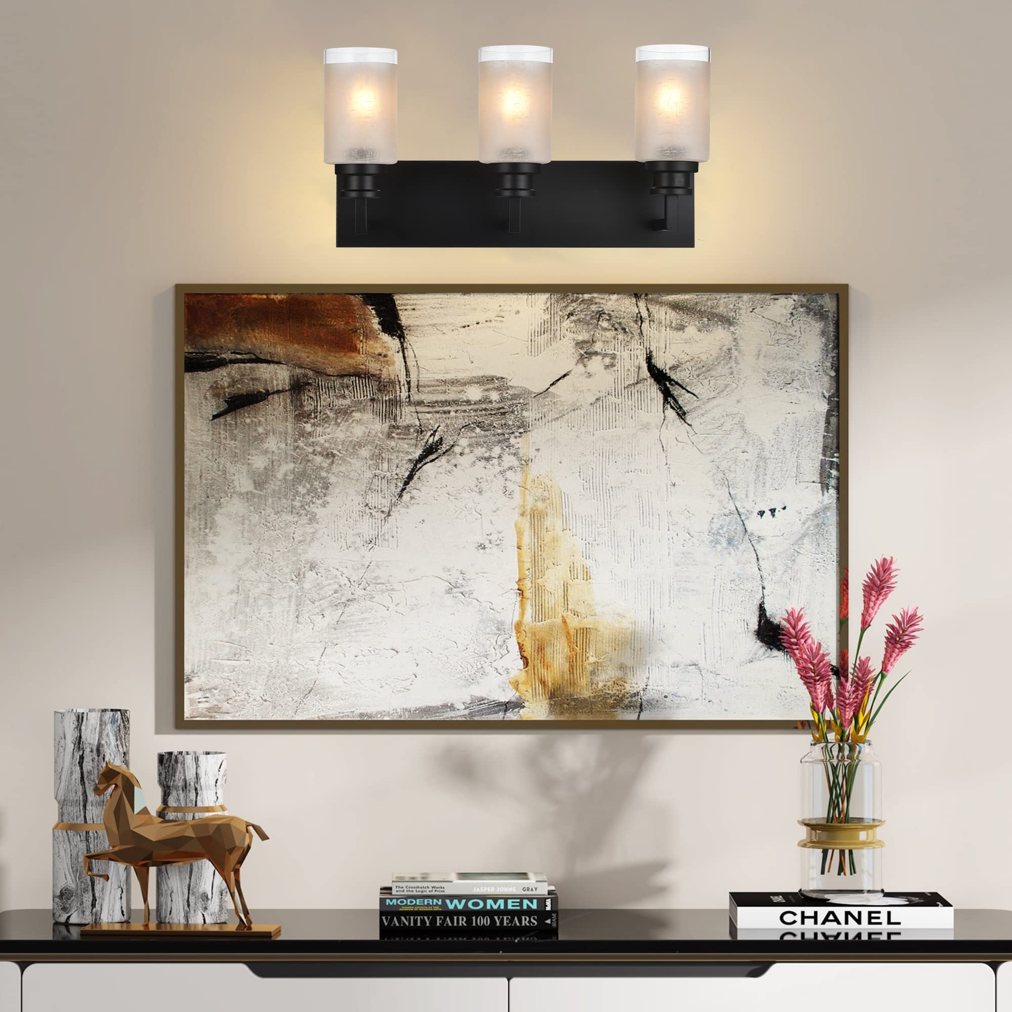 Matte Black Bathroom Vanity Light - 3 Lights Farmhouse Sconce for Bathroom Bedroom Hallway