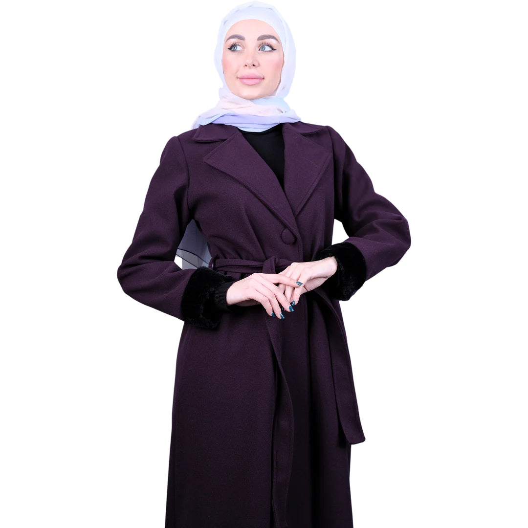 Elegant Jilbab with Soft Fur Trim - Modest Islamic Women's Dress for Prayer, Daily Wear & Special Occasions